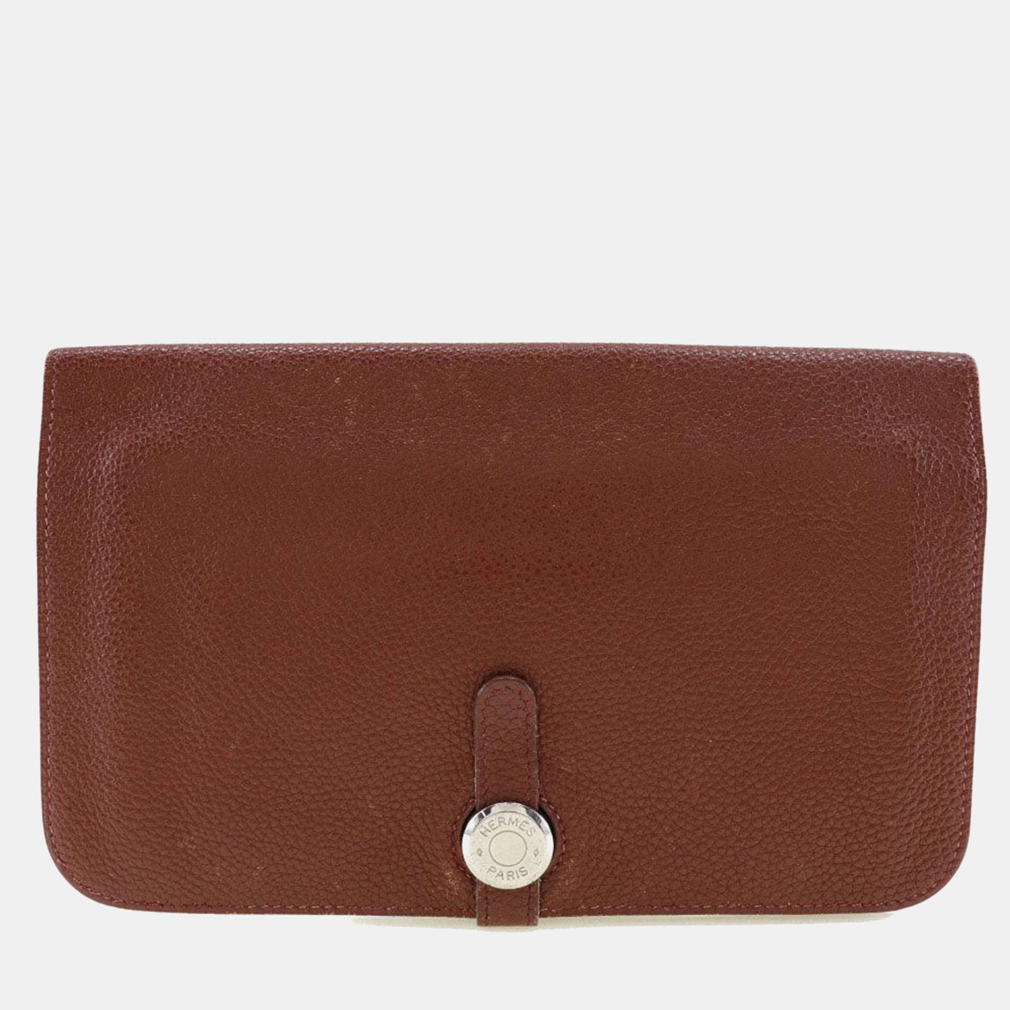 

Hermes Burgundy Taurillon Clemence Leather Dogon Wallet