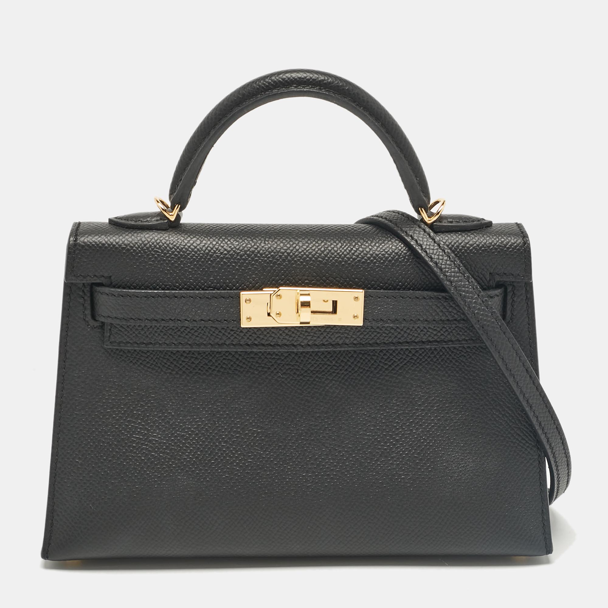 

Hermes Noir Epsom Leather Gold Finish Mini Kelly II Sellier 20 Bag, Black