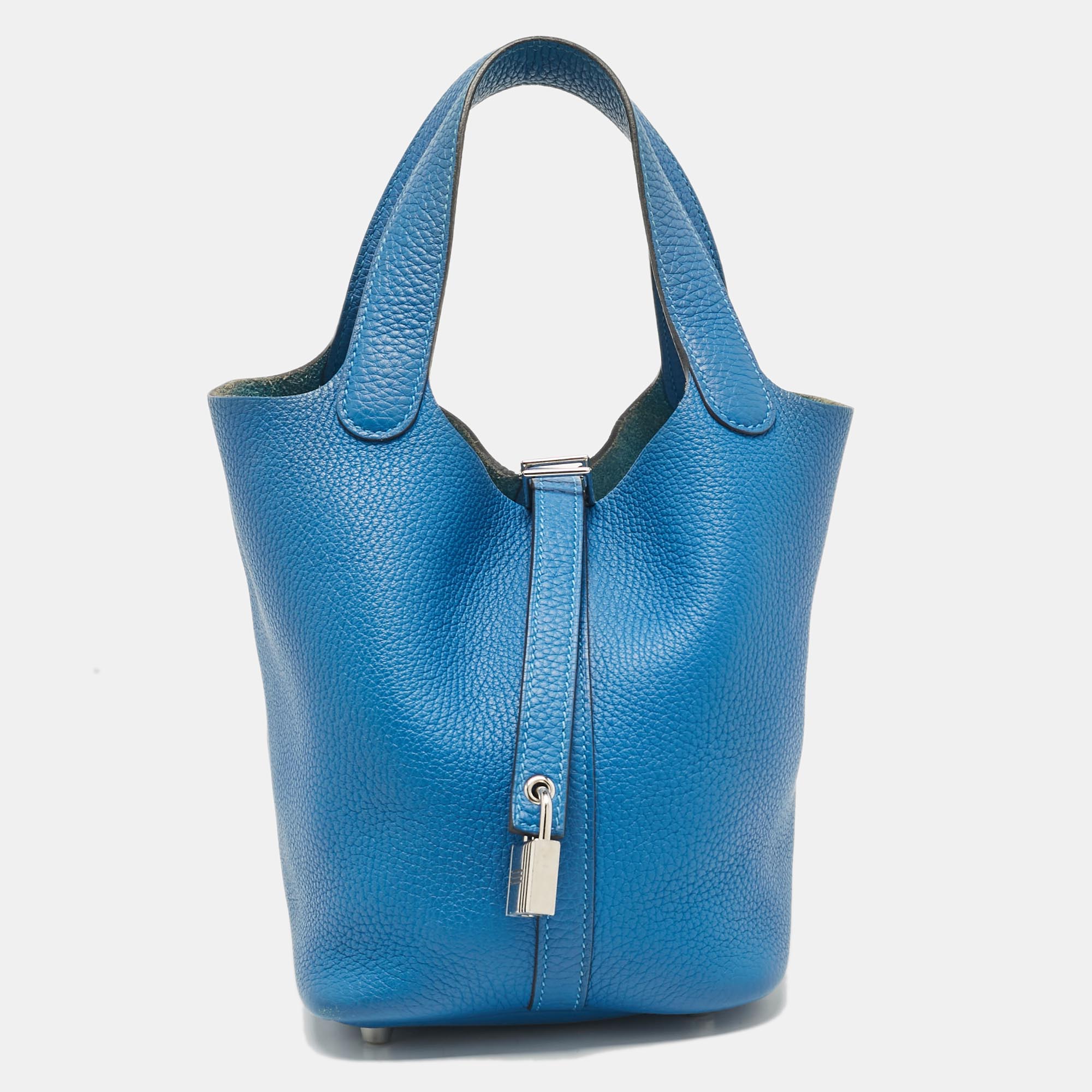 

Hermes Bleu Zellige Taurillon Clemence Leather Picotin Lock 18 Bag, Blue