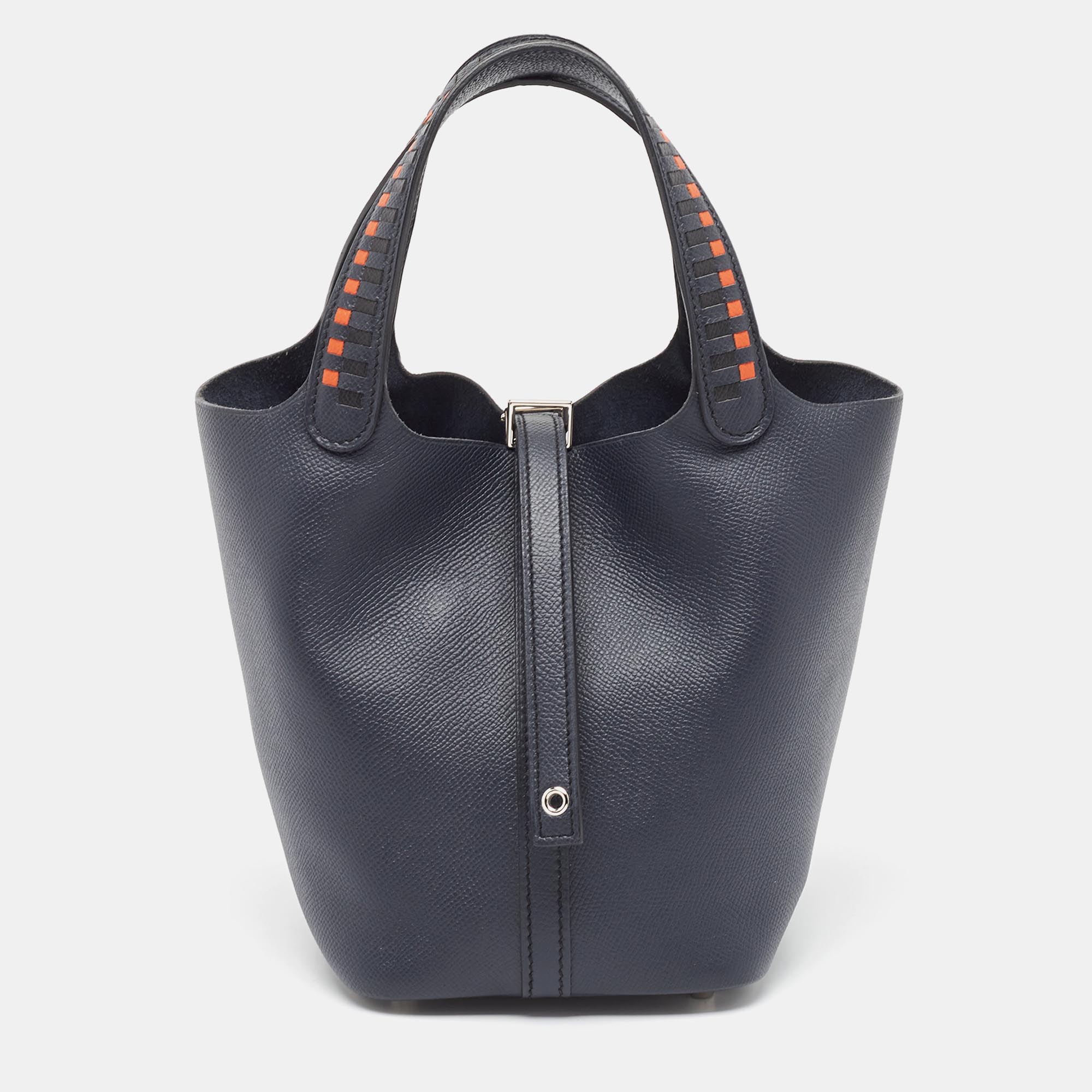 

Hermès Bleu Indigo/Terre Battue/Noir Epsom Leather Picotin Lock Tressage 18 Bag, Navy blue