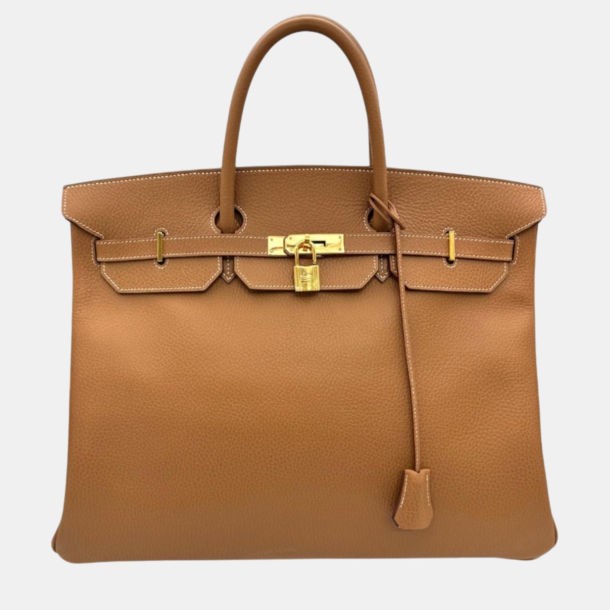 

Hermes Gold Ardennes Birkin 40 Handbag, Brown