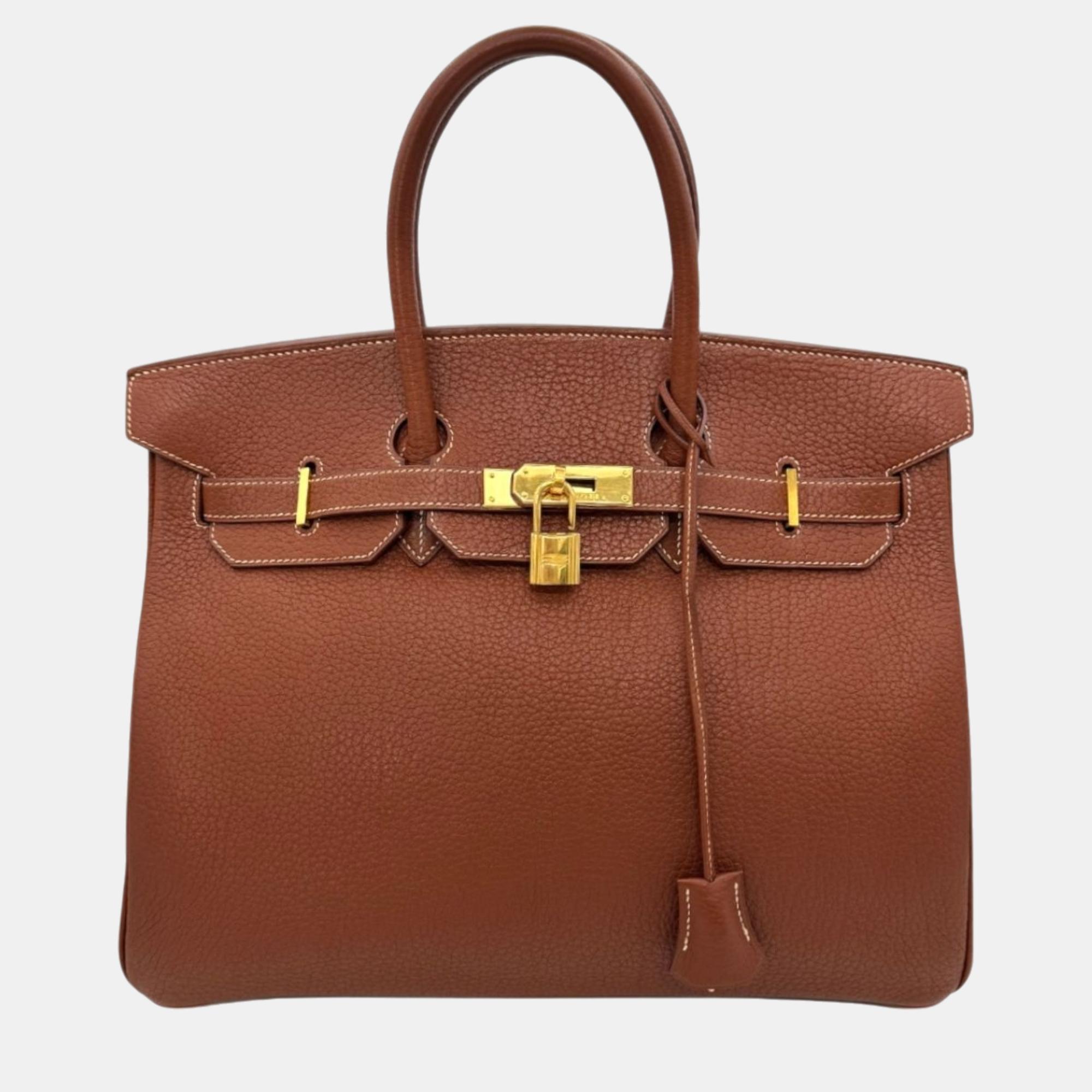 

Hermes Noisette Fjord Birkin 35 Handbag, Brown