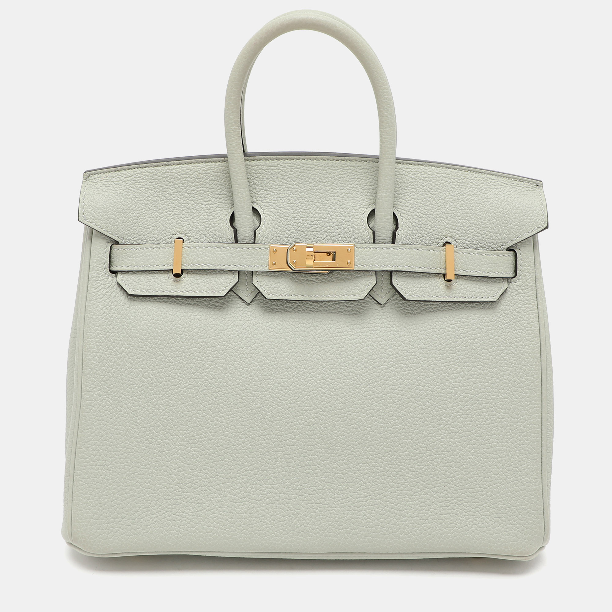 

Hermes Gris Neve Togo Leather Birkin 25 Bag, Green