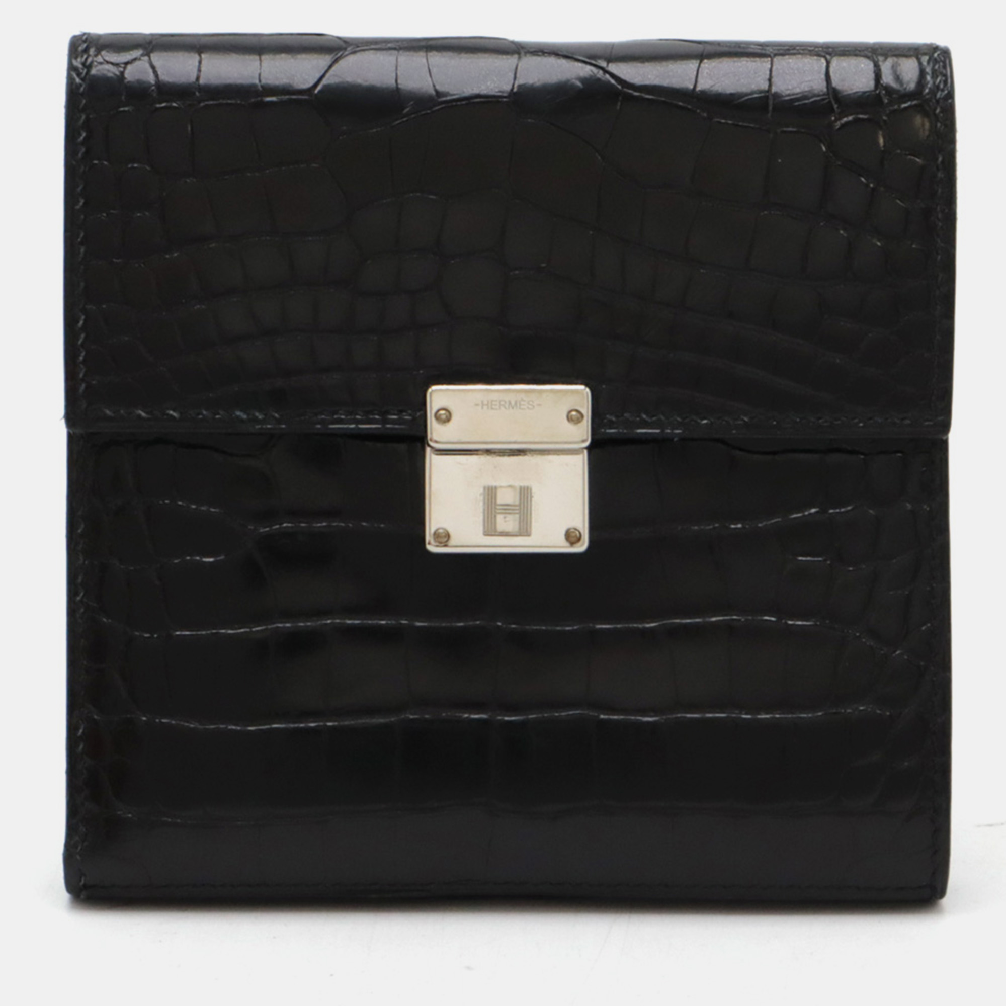 

Hermes Black Alligator Leather Clic Compact Wallet