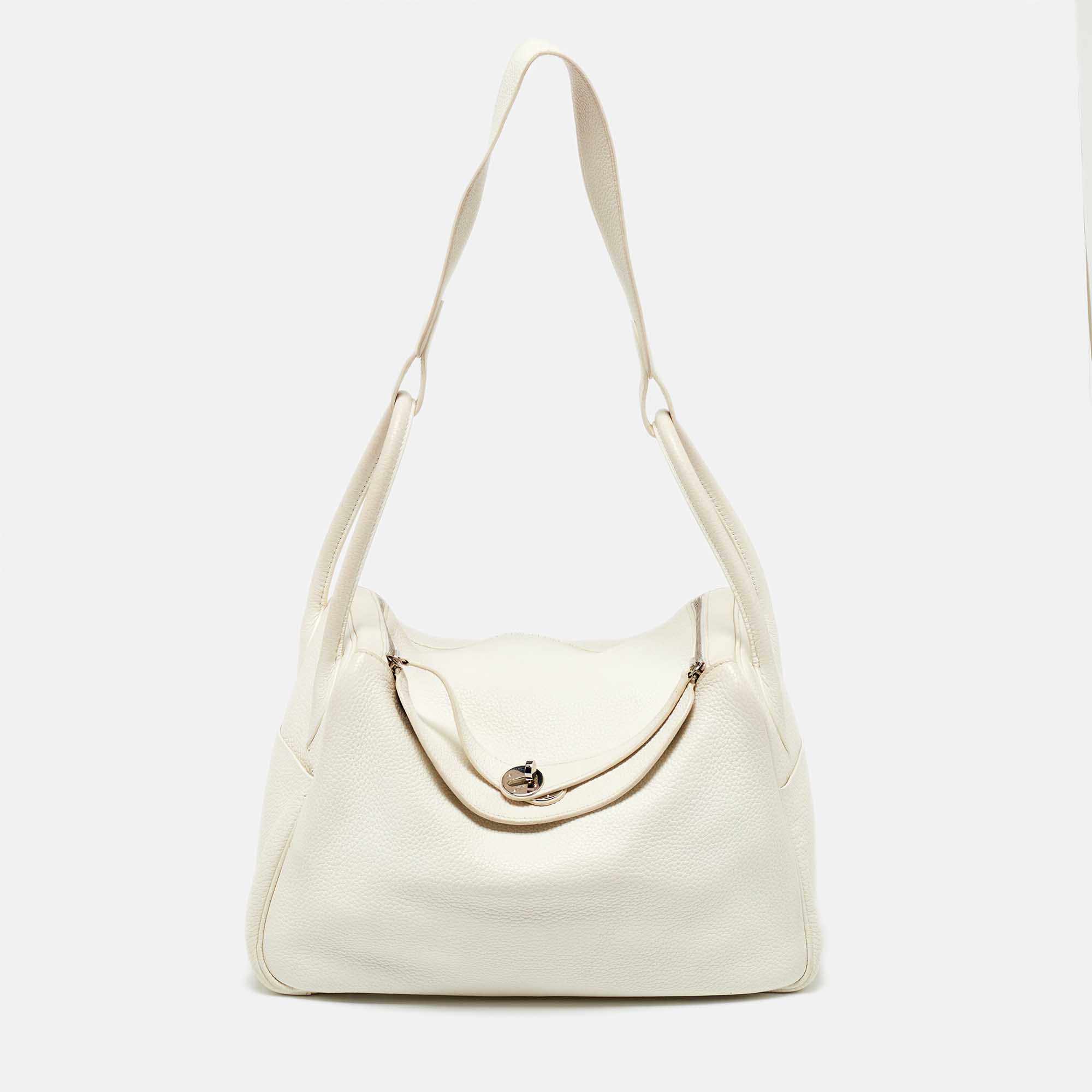 

Hermès White Taurillion Togo Leather Palladium Finish Lindy 34 Bag