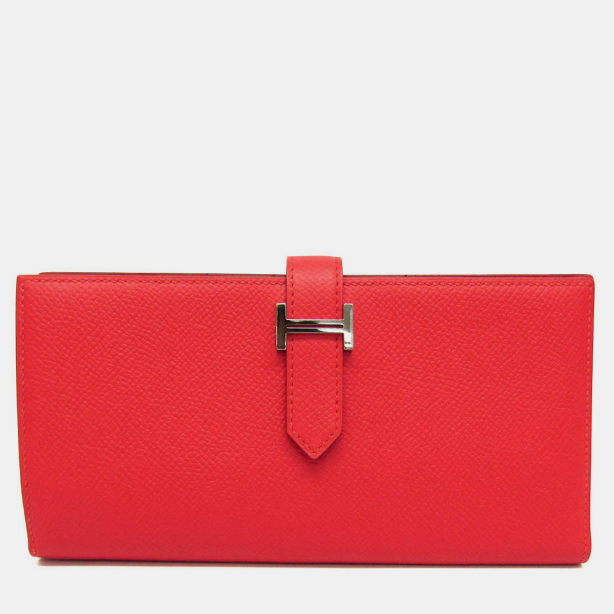 Pre-owned Hermes Red Epsom Leather Bearn Soufflet Wallet