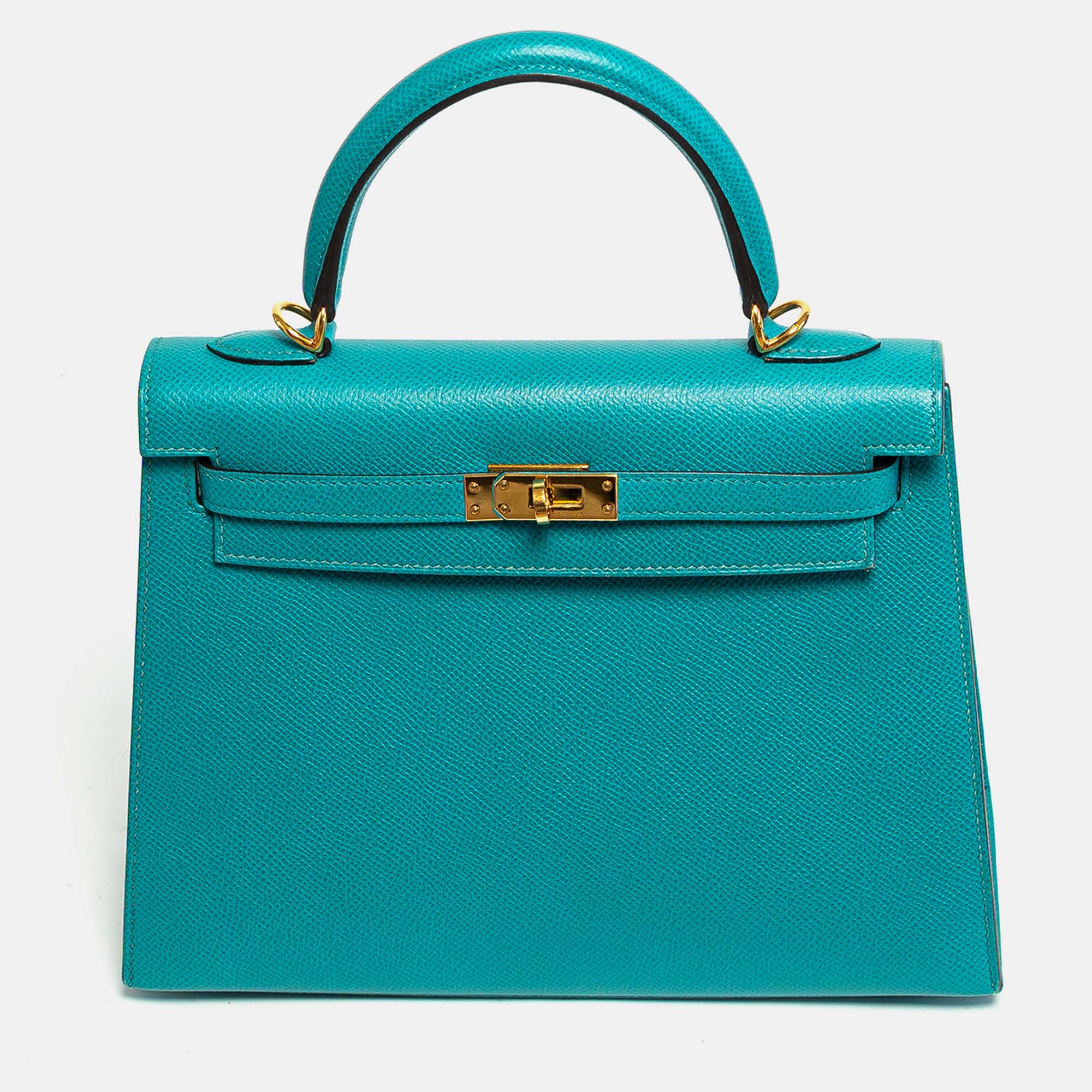 

Hermes Bleu Paon Epsom Leather Kelly 25 Tote Bag, Blue