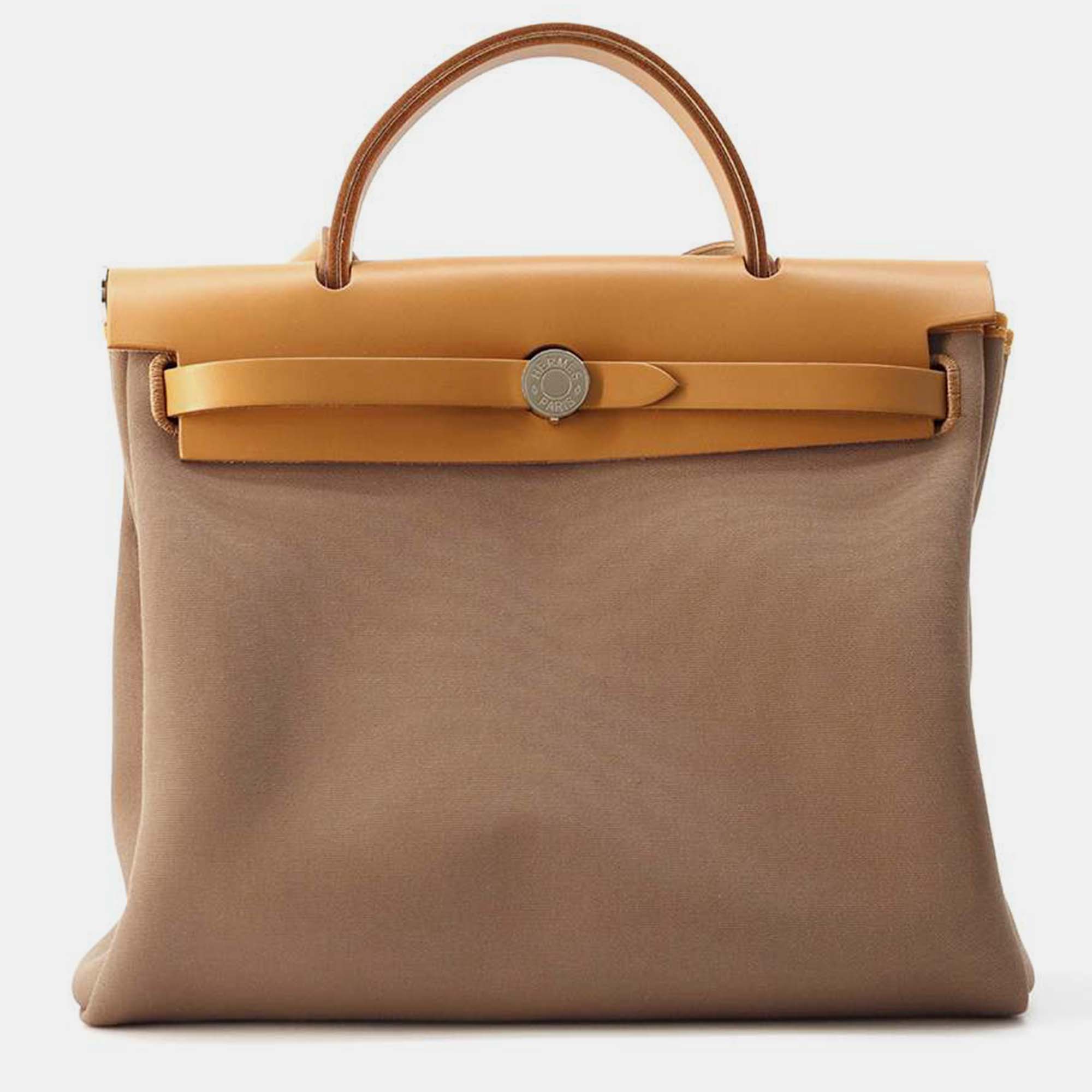 

Hermes Natural/Etoupe Vache Hunter Leather Toile Officier Herbag zip bag PM, Brown