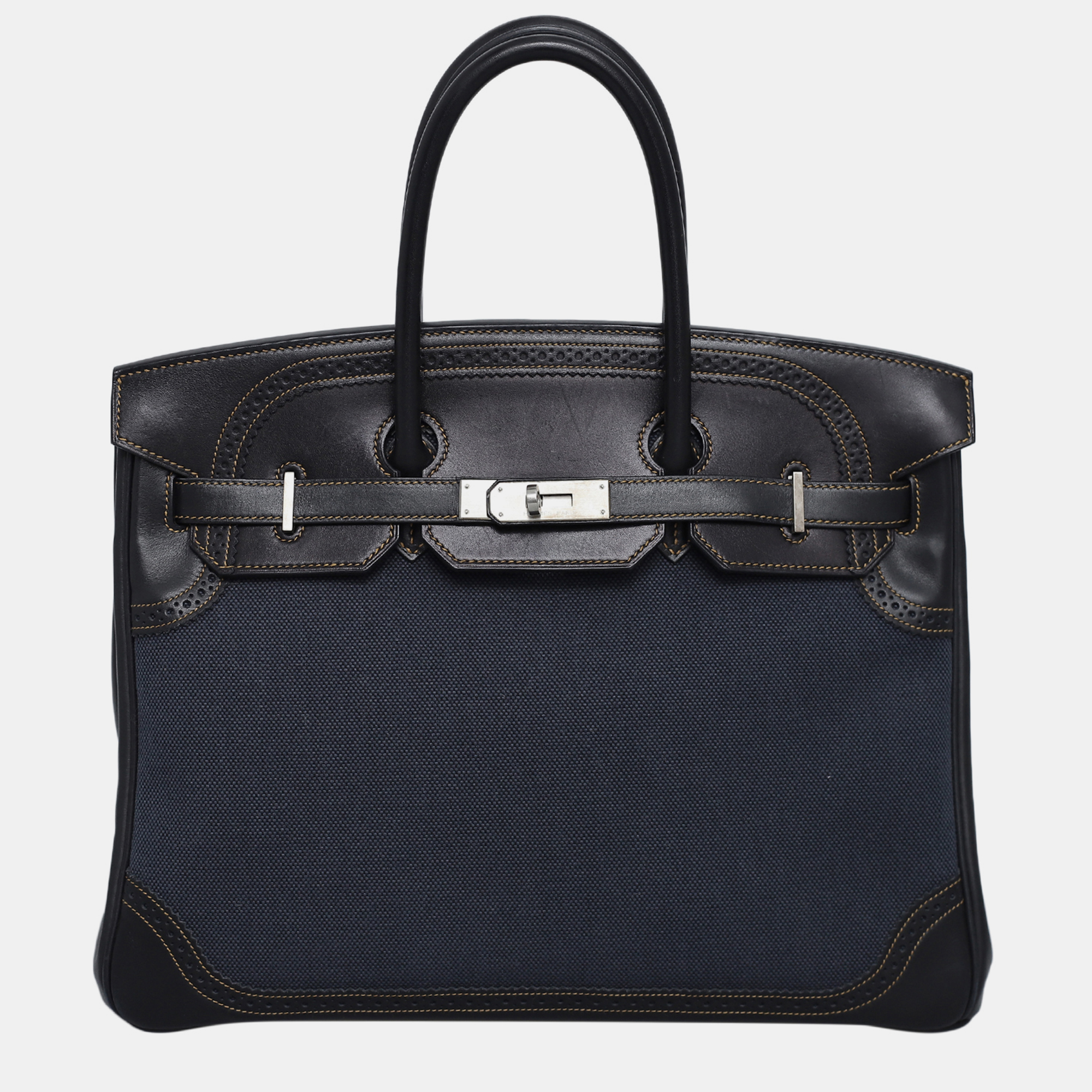 

Hermes Noir Denim Fonce Ghillies Toile Birkin 35 Bag, Black