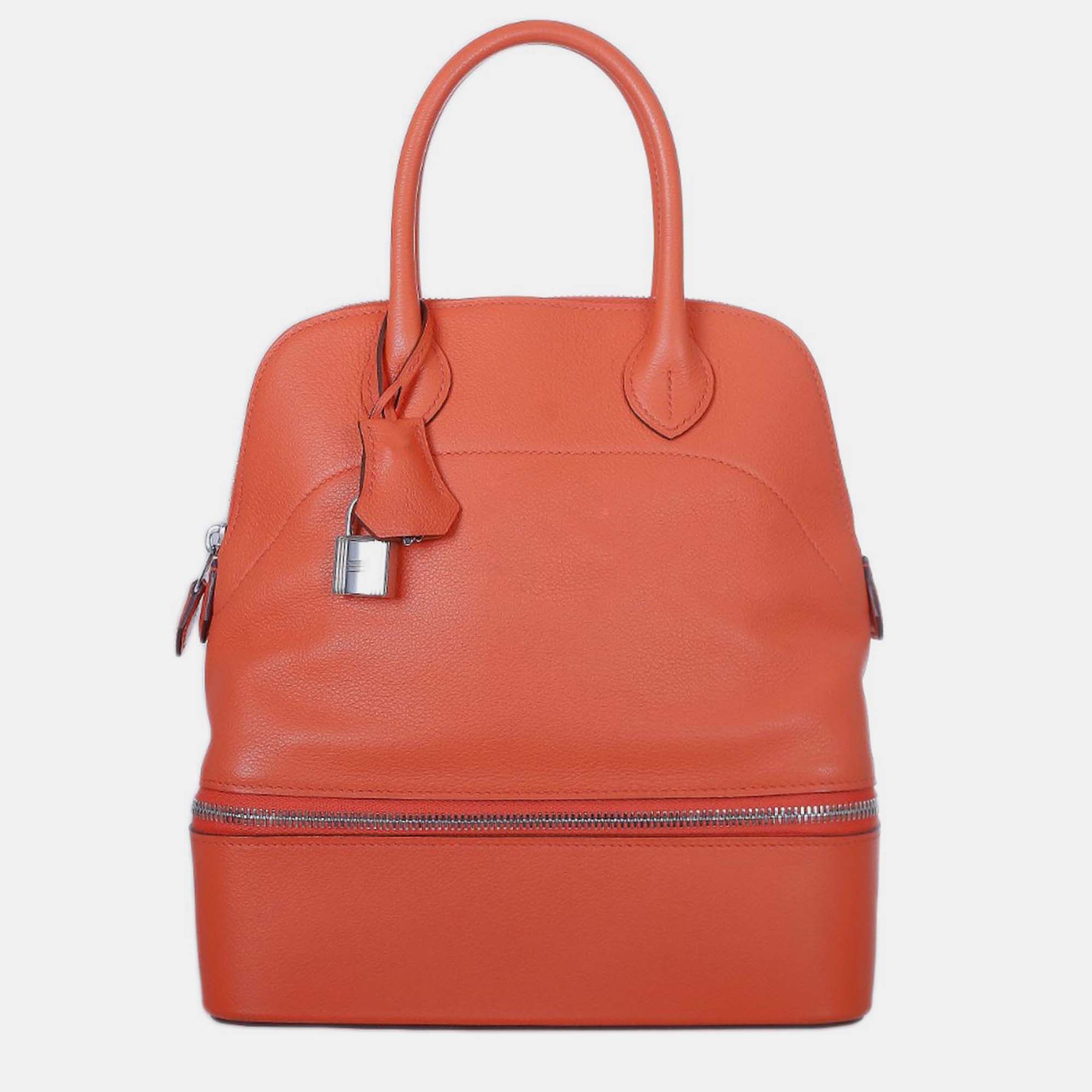 Pre-owned Hermes Capucine Evercolor Bolide Secret Bag In Red