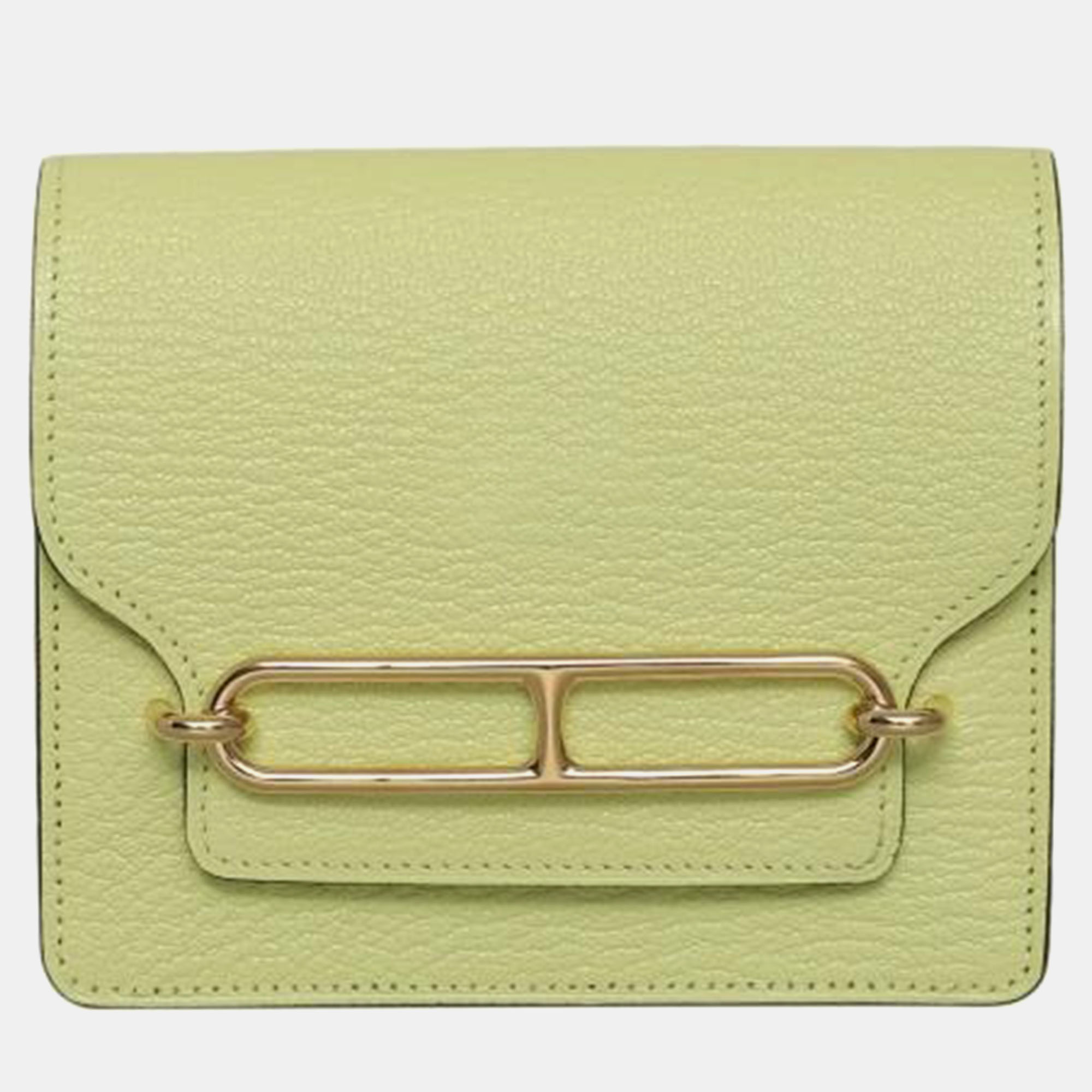 Pre-owned Hermes Jaune Bourgeon Chevre Roulis Slim Wallet In Green