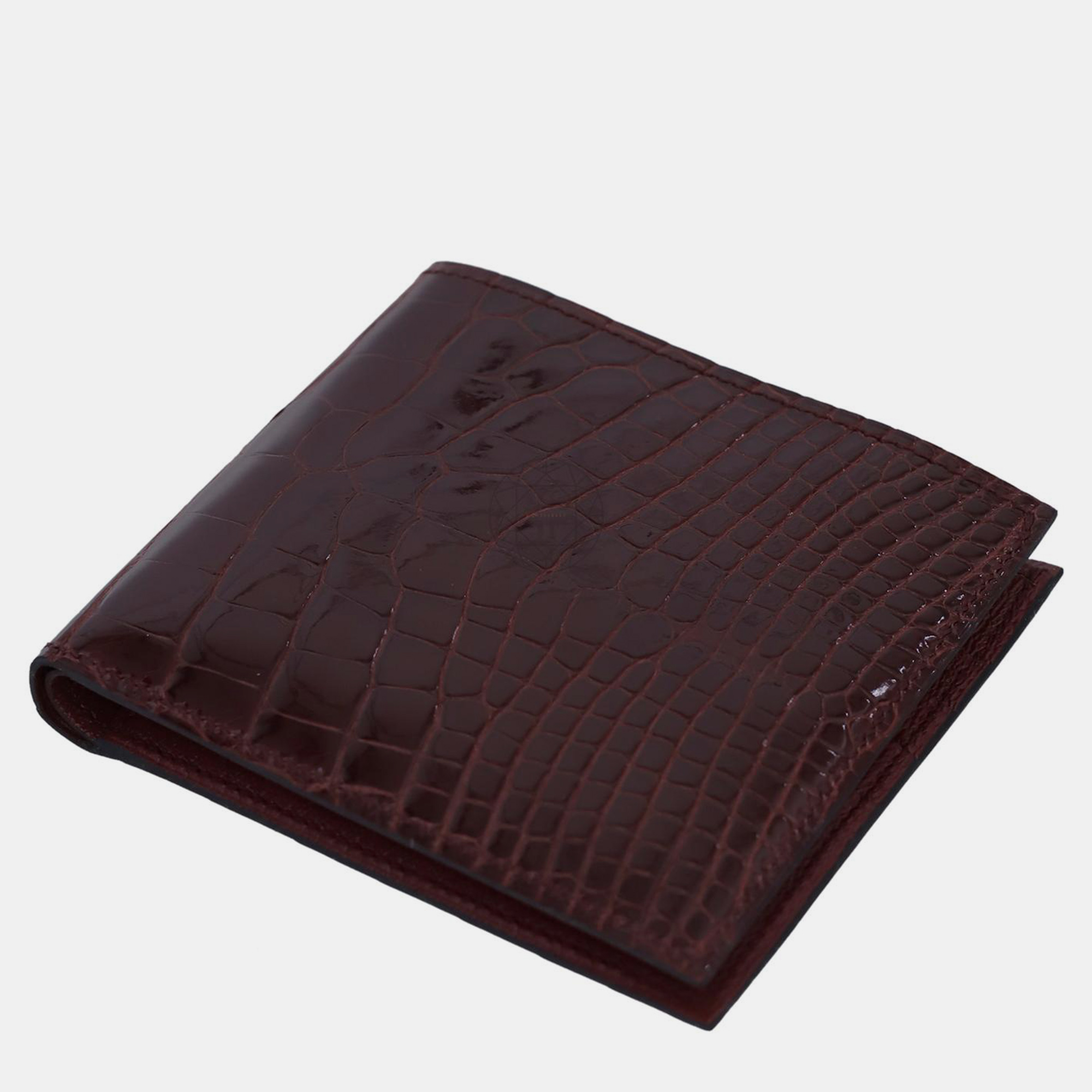 Hermes Bourgogne Shiny Alligator Leather Bifold Wallet 