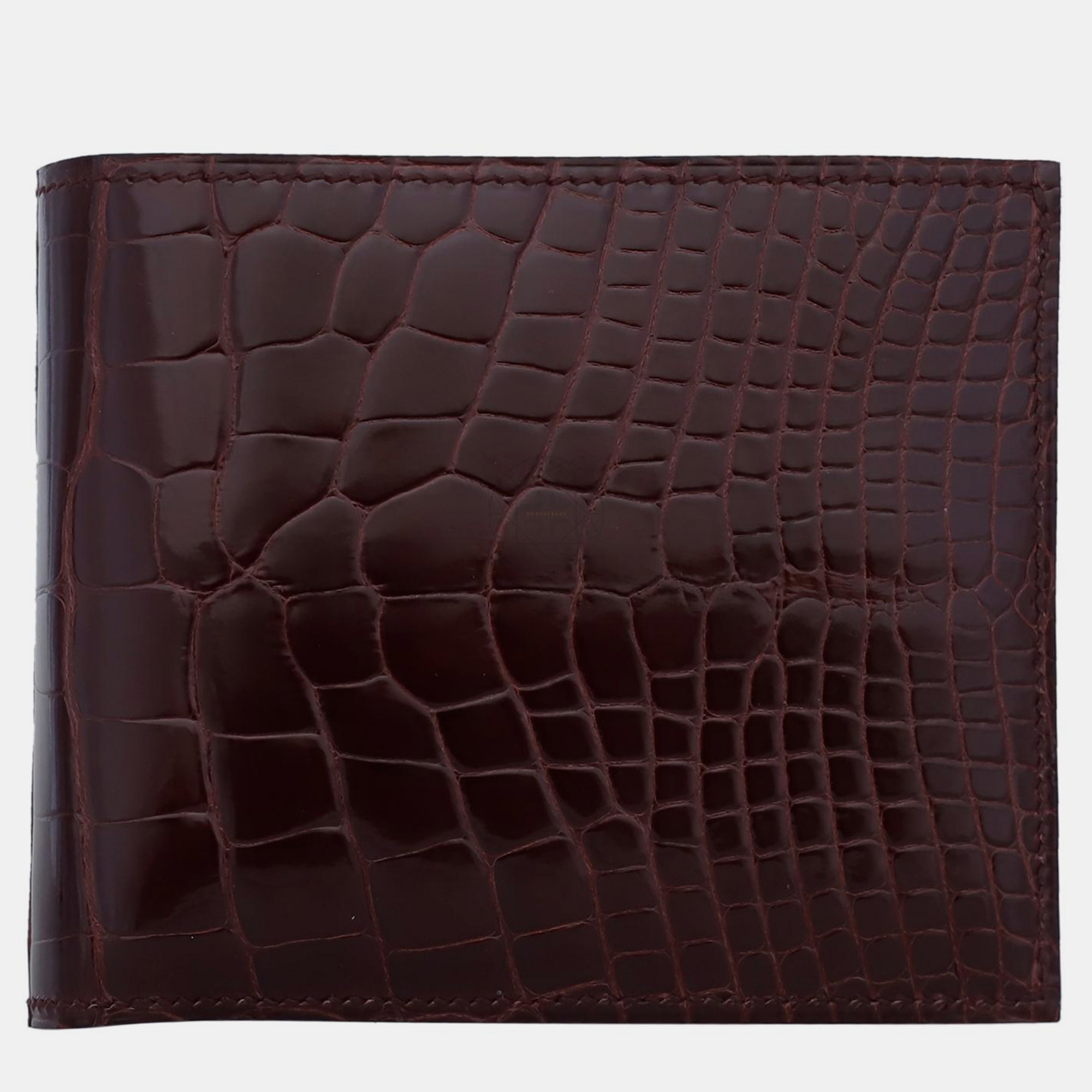 Hermes Bourgogne Shiny Alligator Leather Bifold Wallet 