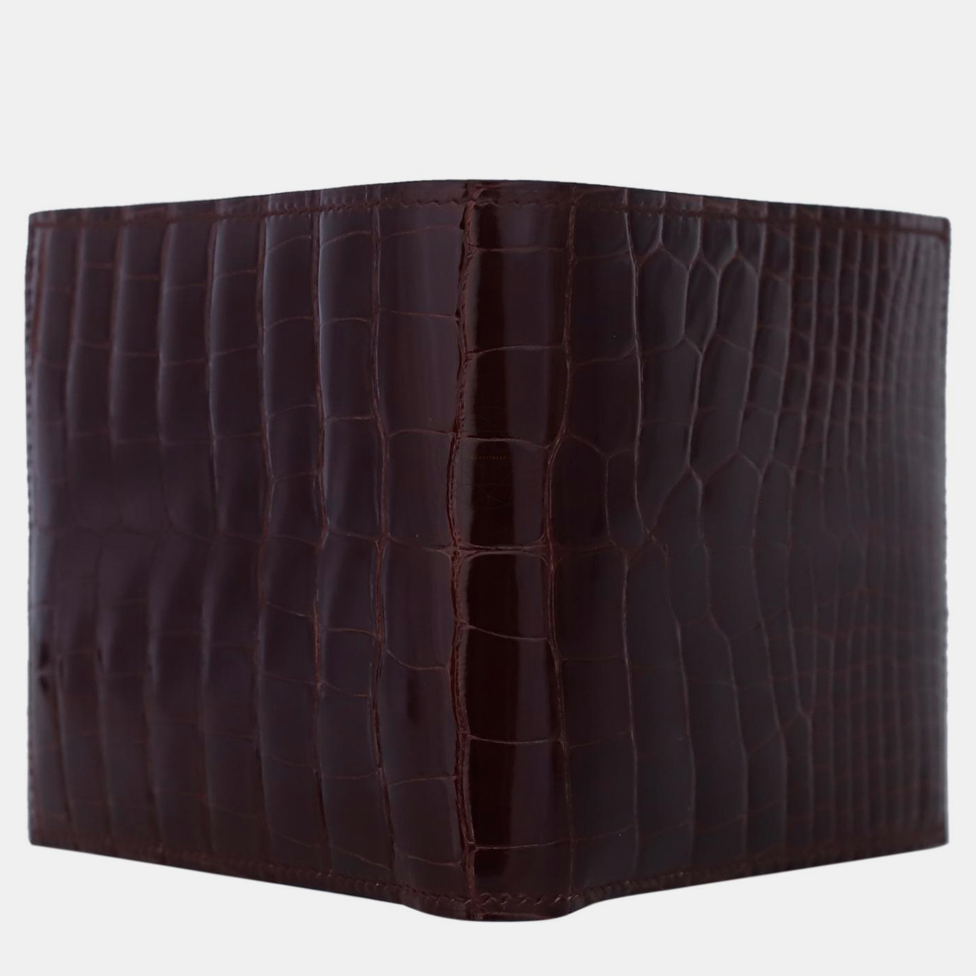 Hermes Bourgogne Shiny Alligator Leather Bifold Wallet 