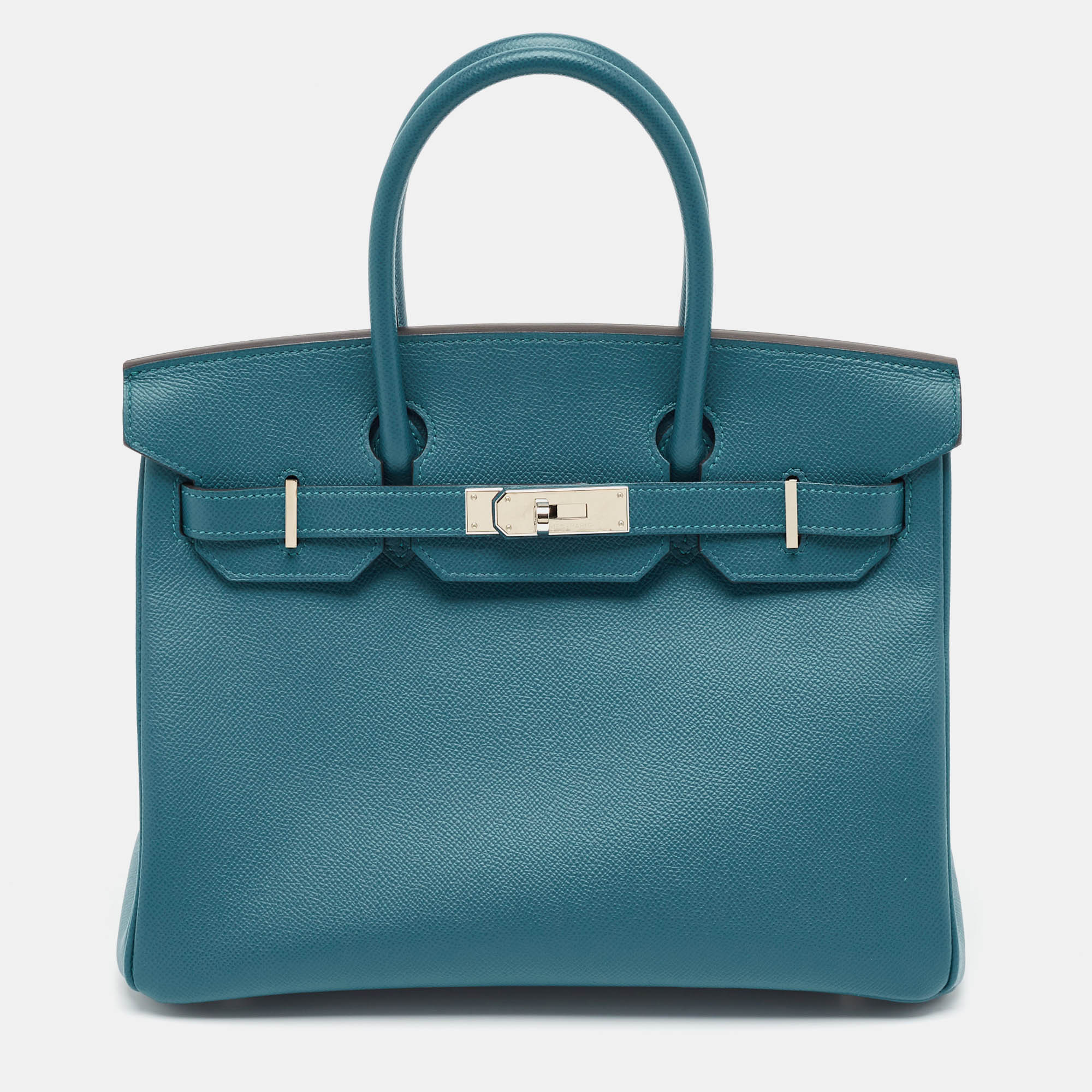 

Hermes Bleu De Galice Epsom Leather Palladium Finish Birkin 30 Bag, Blue