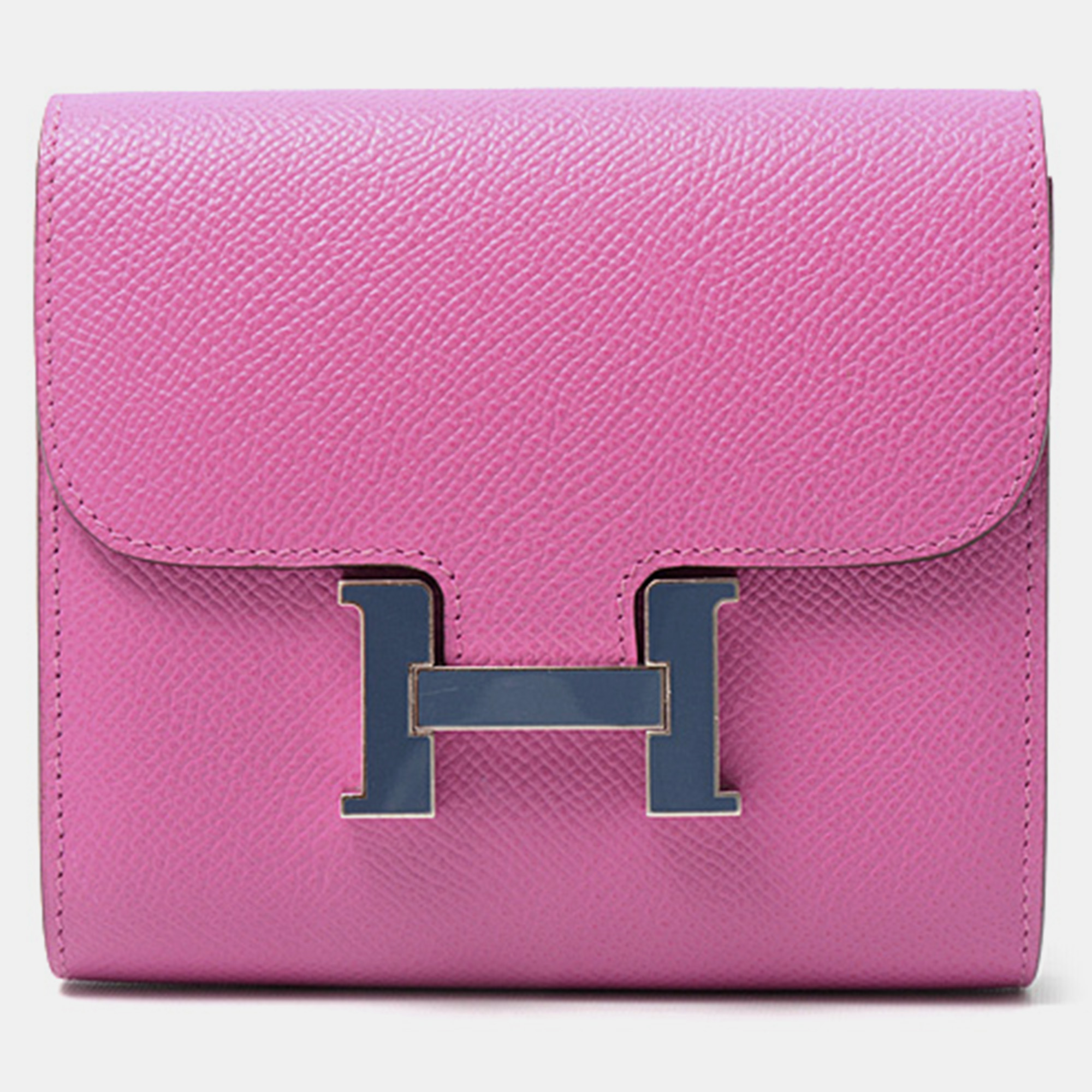 Pre-owned Hermes Epsom Constance Compact Passant Wallet 5p In Pink