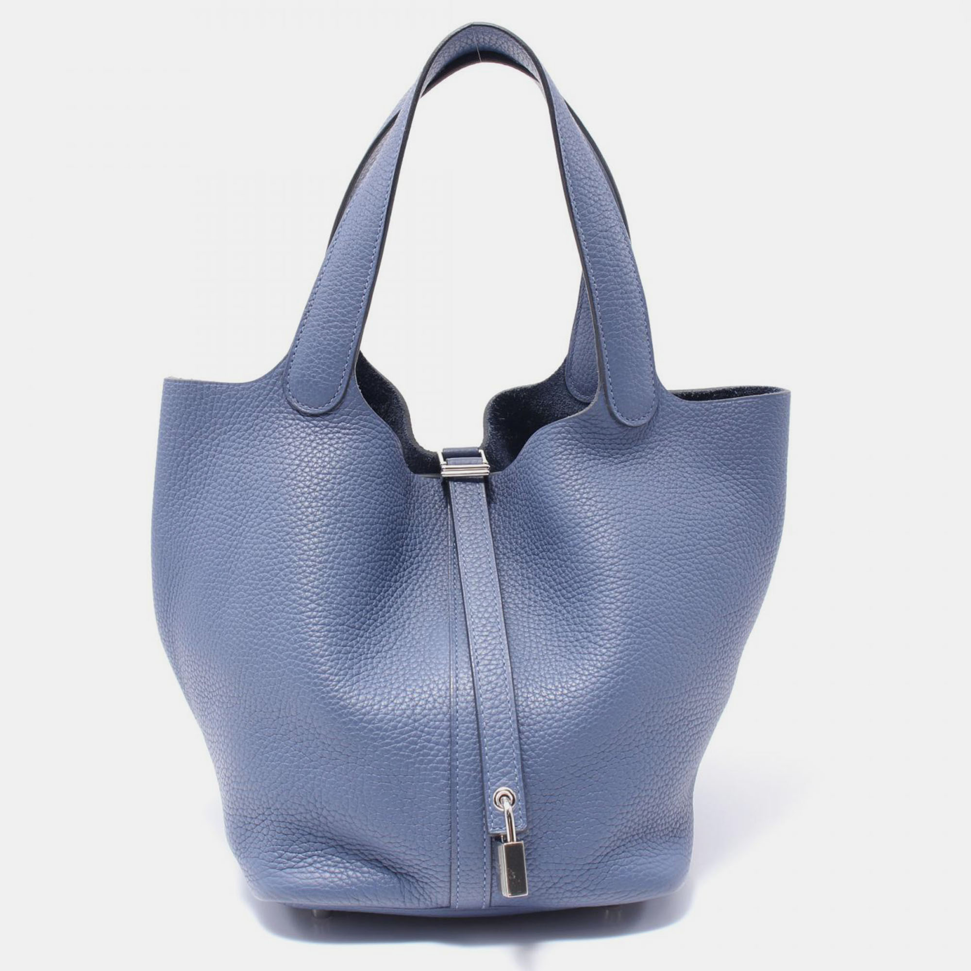 Pre-owned Hermes Blue Leather Clemence Picotin Lock Mm Hobo Bag