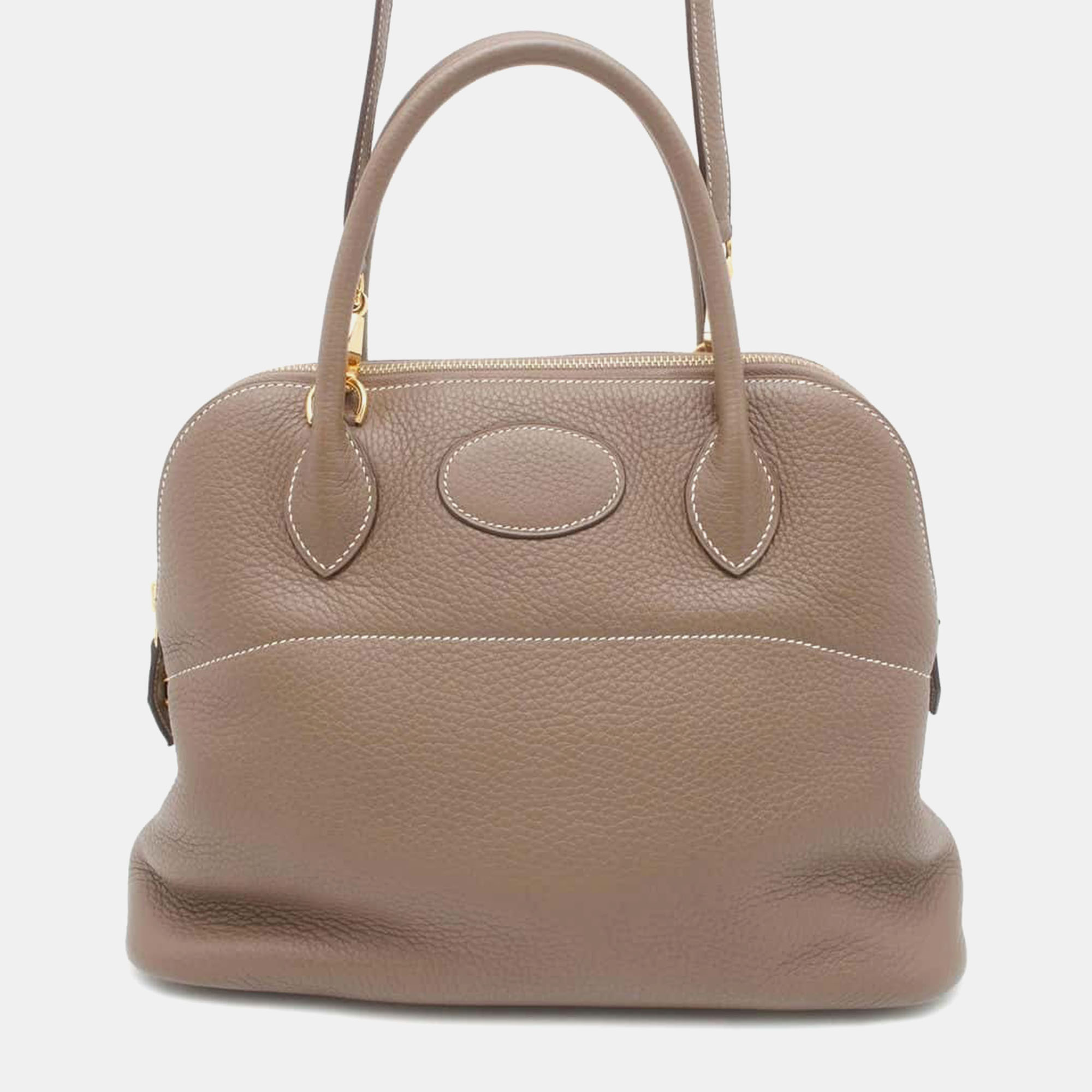 

Hermes Etoupe Taurillon Clemence Bolide bag Size, Brown