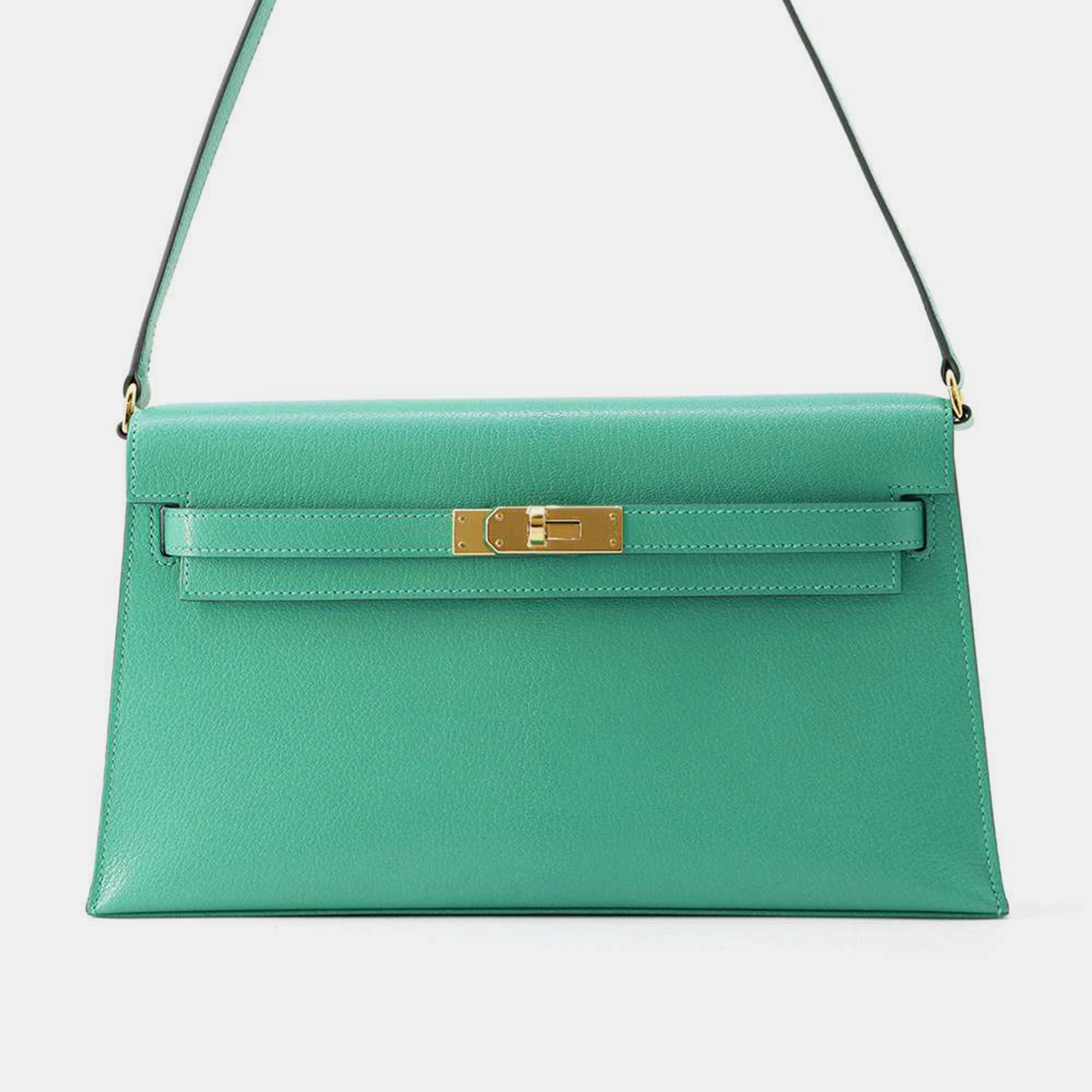 Pre-owned Hermes Elan Menthe Chevre Leather Shamquila Kelly Bag In Green