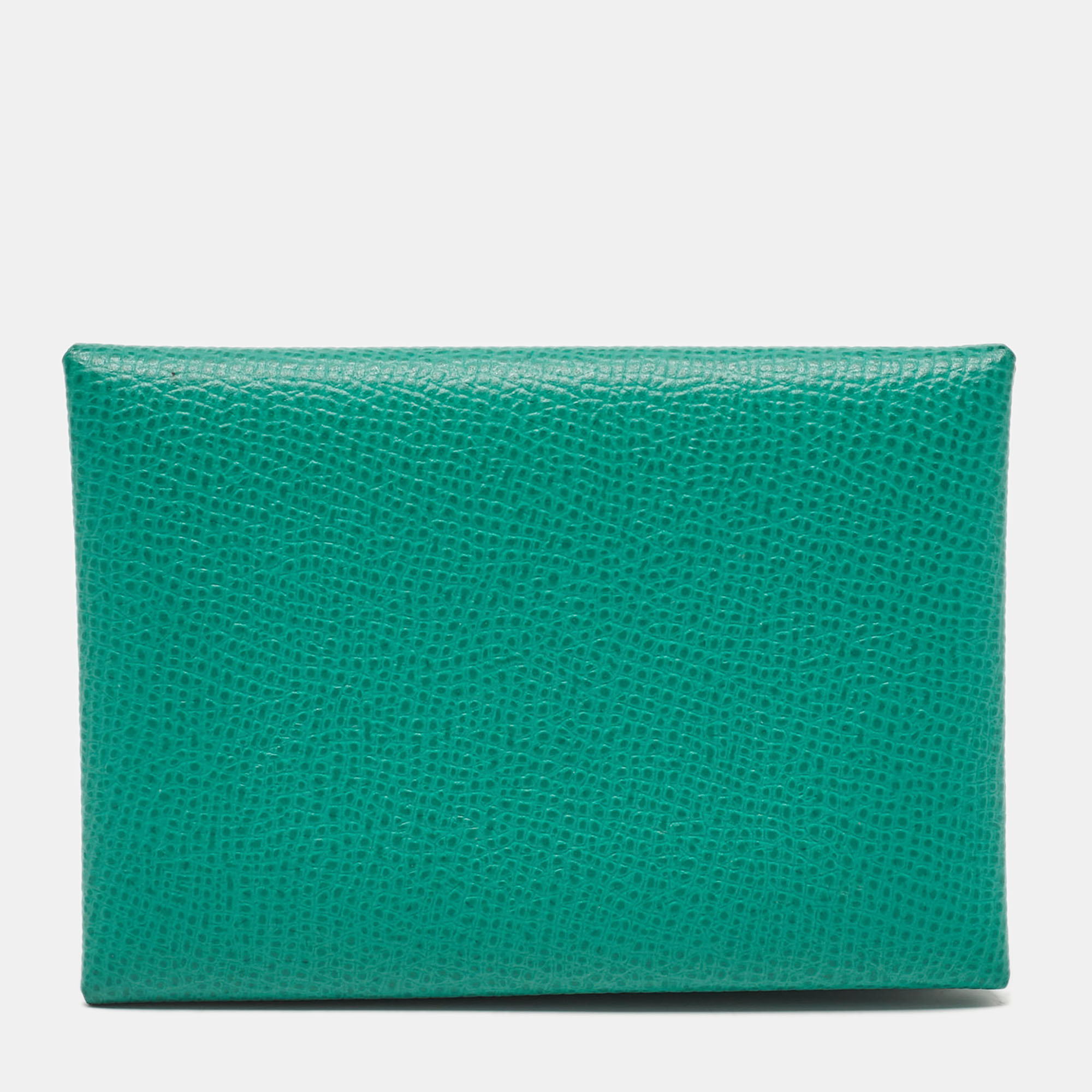 

Hermes Menthe/Bleu Brume Epsom Leather Calvi Duo Card Holder, Green