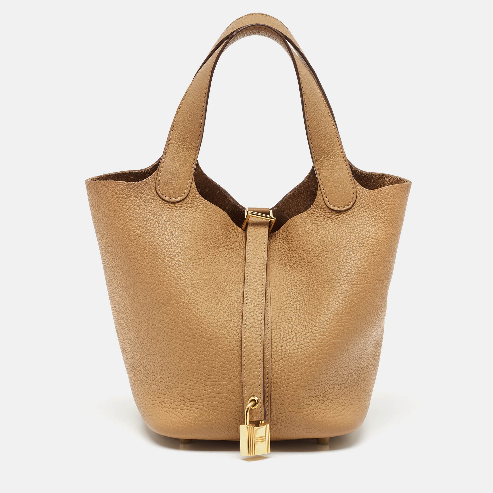 

Hermès Biscuit Taurillon Clemence Leather Picotin Lock 18 Bag, Beige