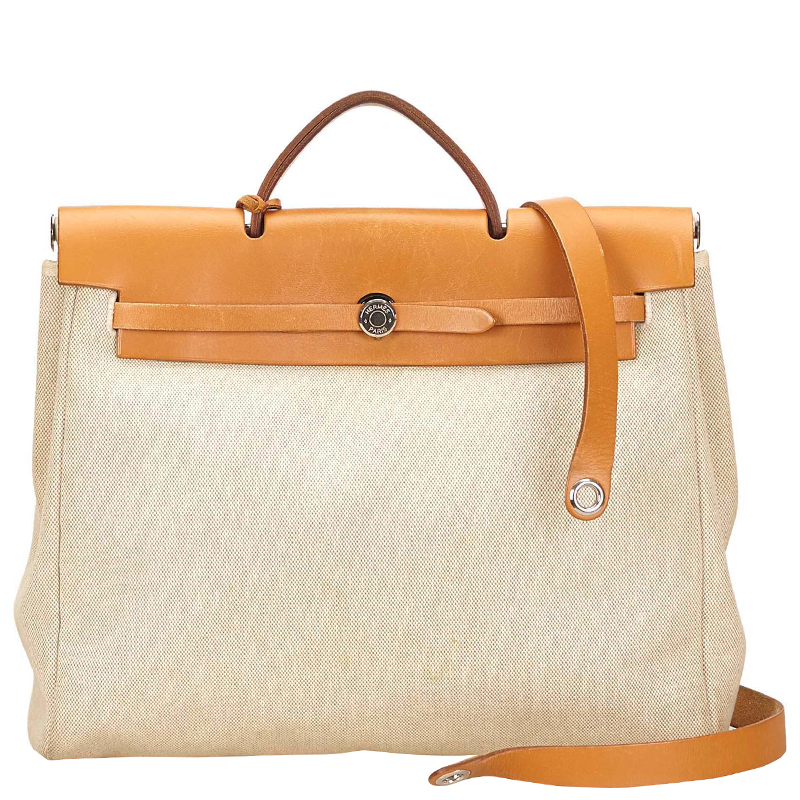 Pre Owned Hermes Tan Canvas/Leather 2-in-1 Herbag MM Bag
