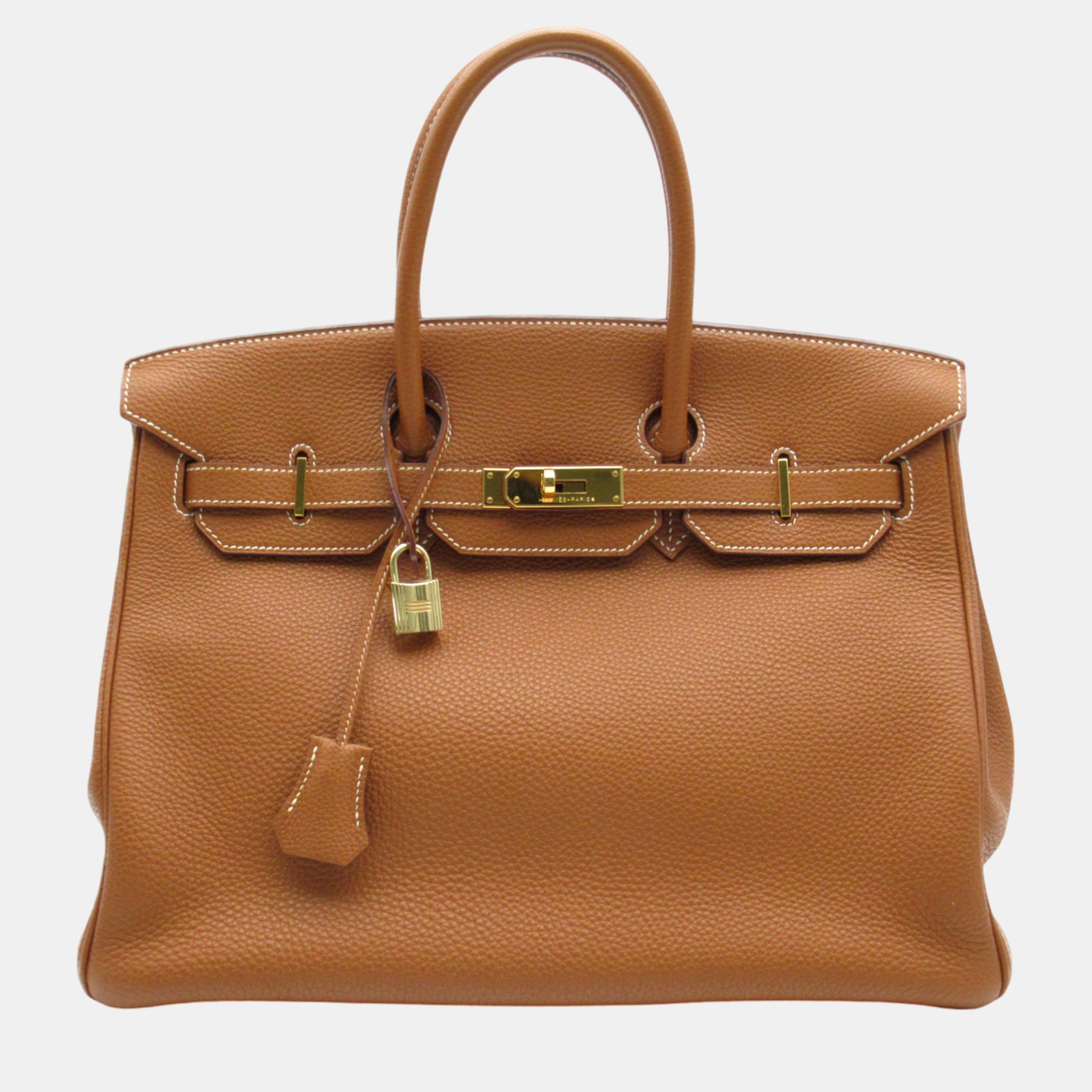 

Hermes Brown Leather Birkin 35 Tote Bag