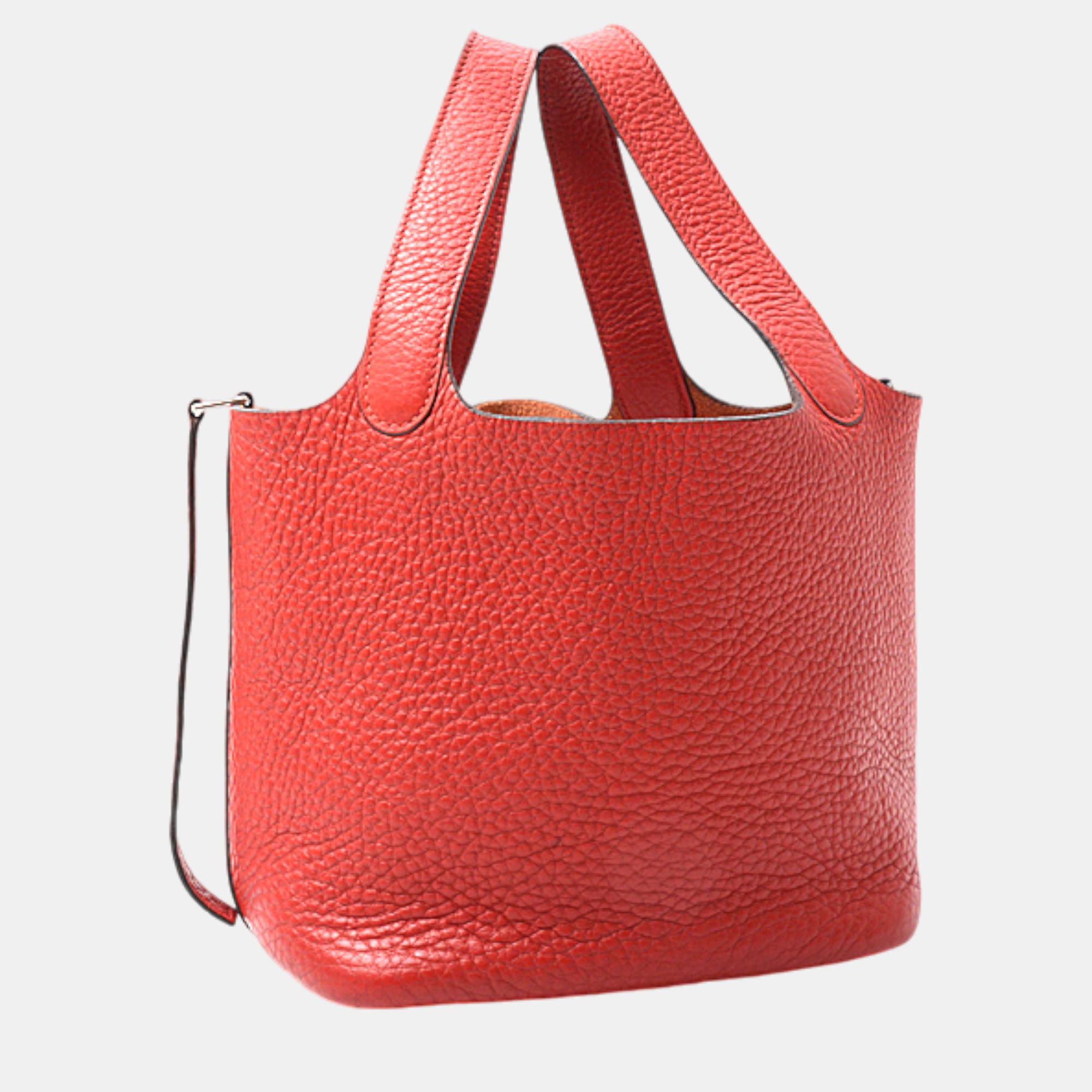 

Hermes Red Leather PM Picotin Hobo Bag