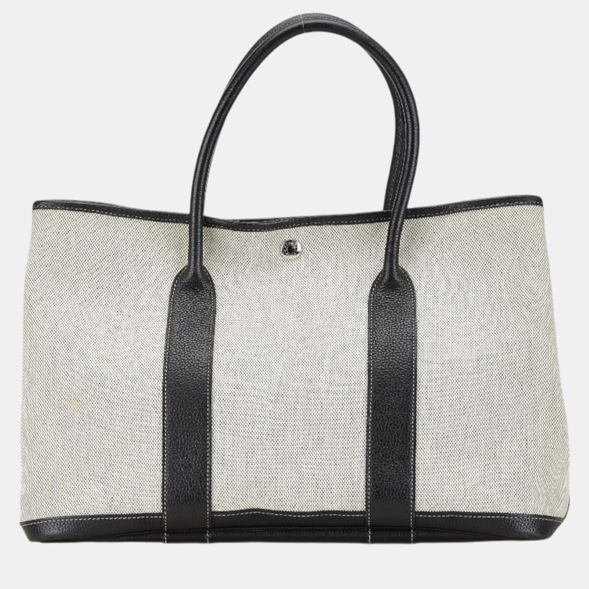 

Hermes Grey/Black Toile Garden Party 36 Tote Bag