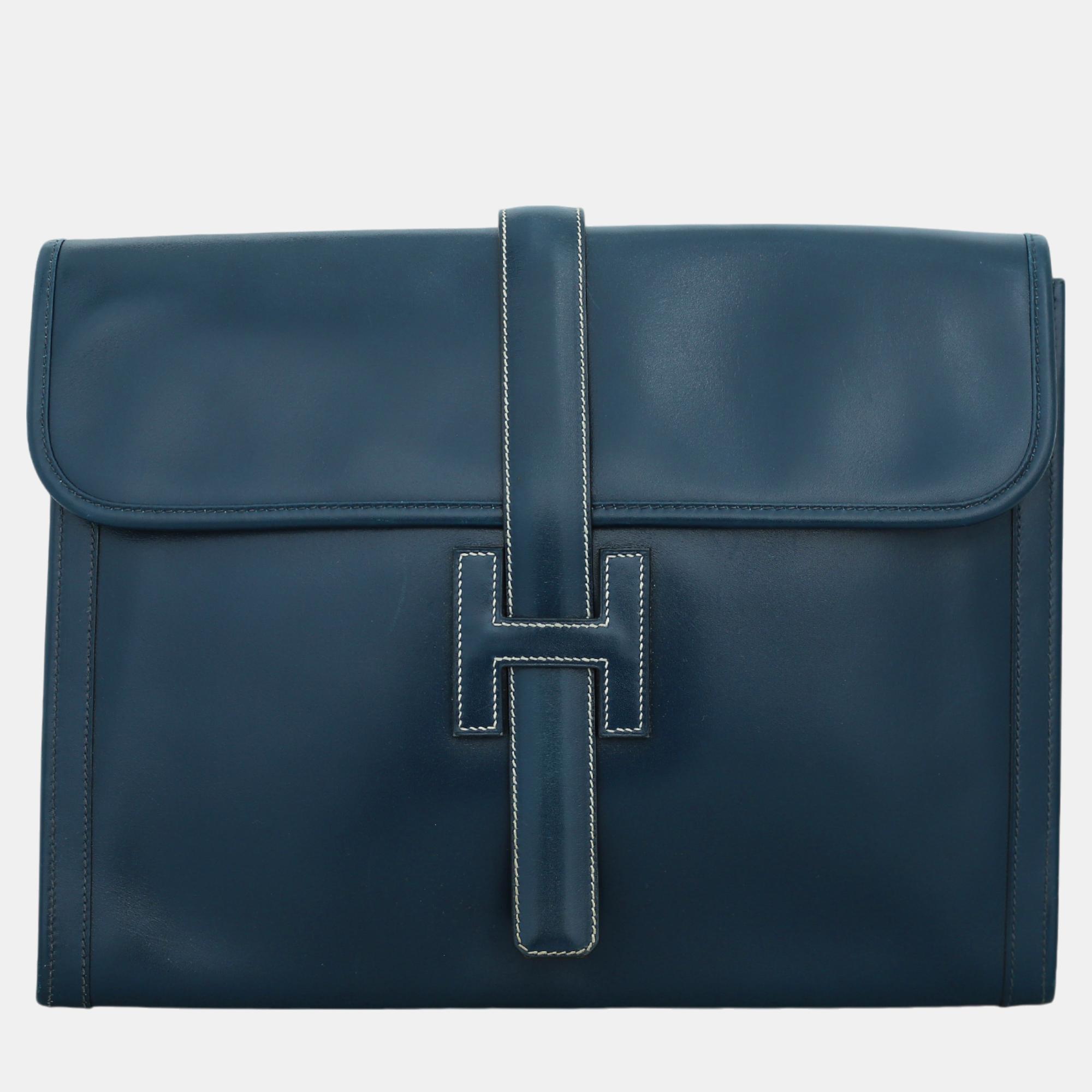 Pre-owned Hermes Jige Gm Clutch In Blue