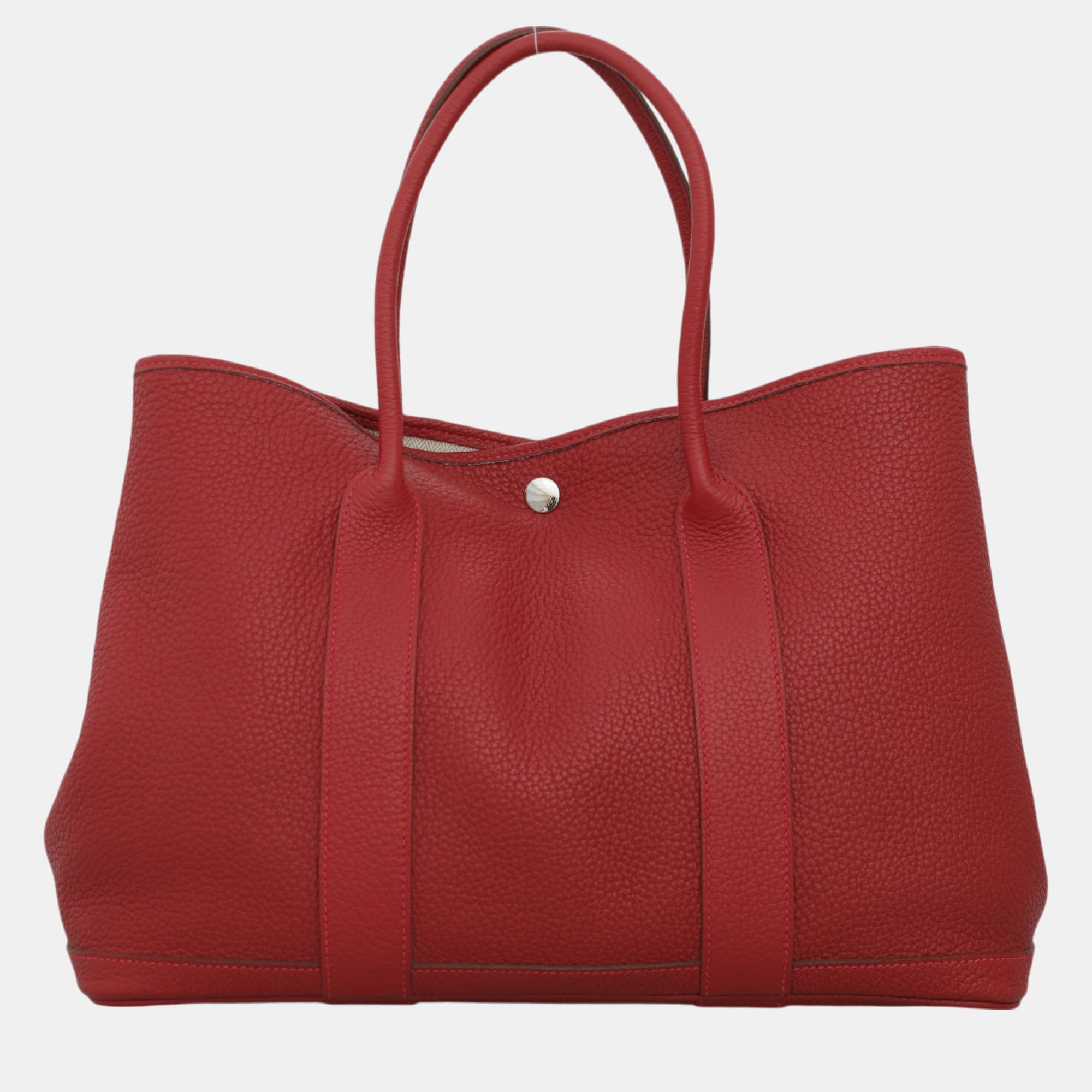 

Hermes Red Leather Garden Party 36 Tote Bag