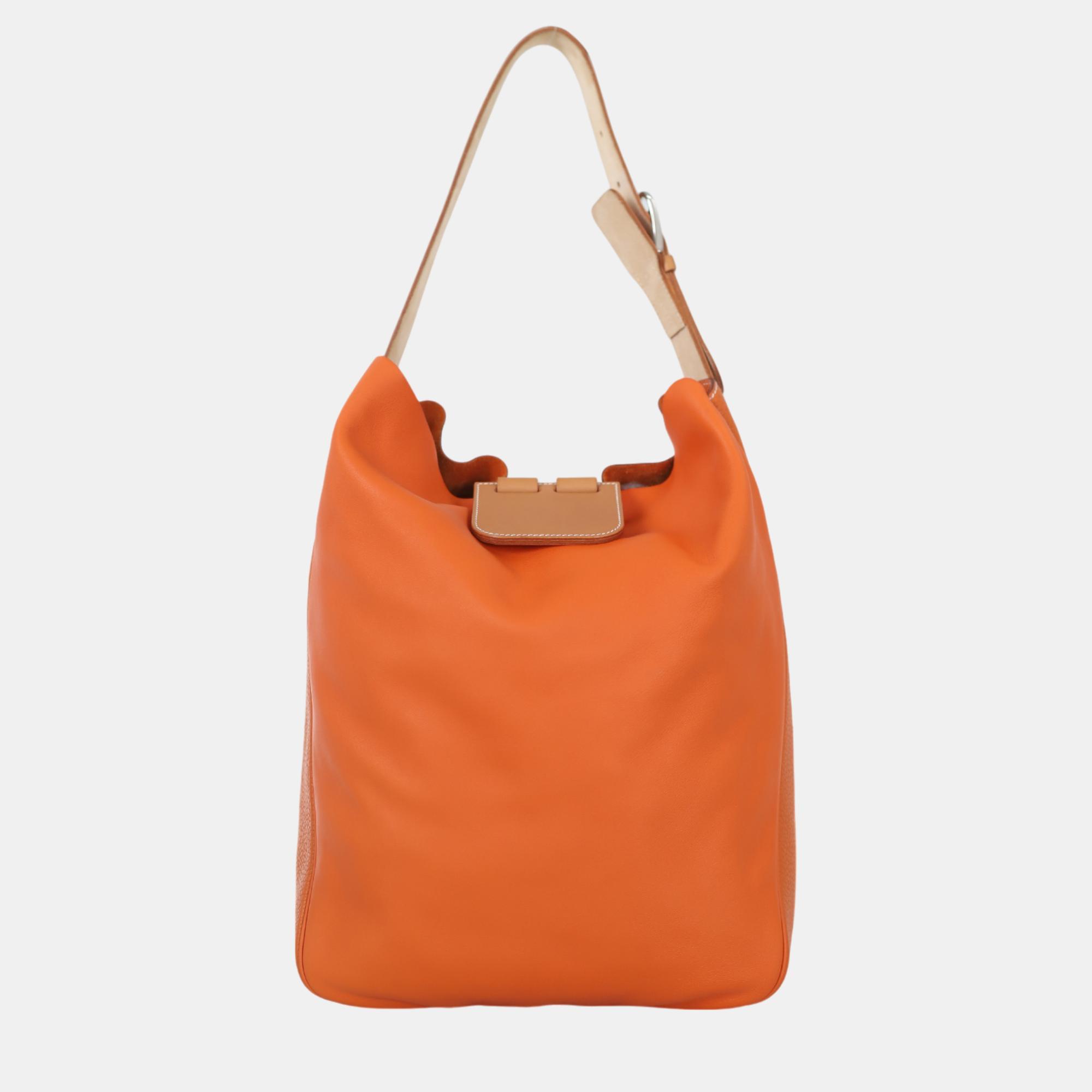 

Hermes Orange/Brown Swift and Clemence Leather Virevolte 29 Bag