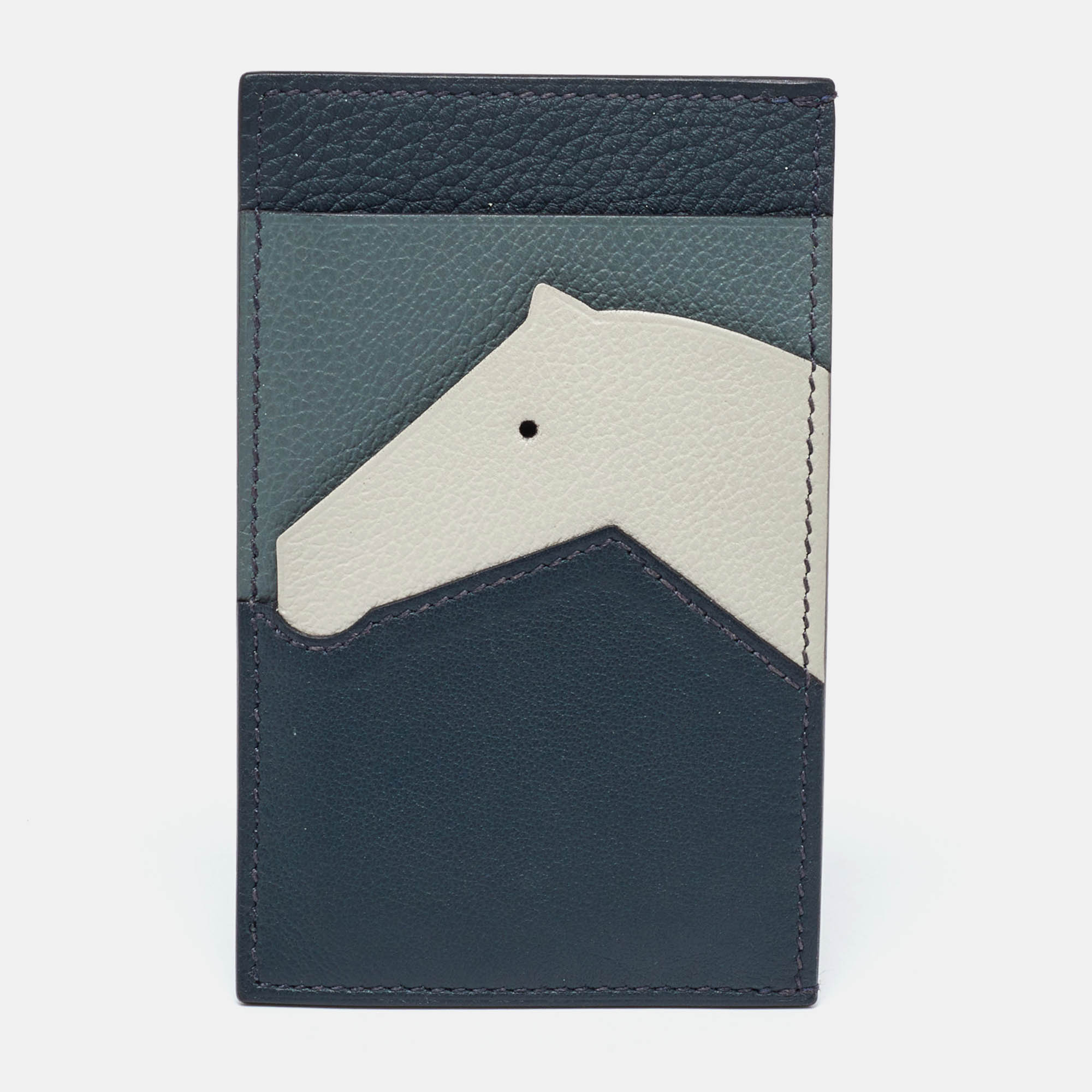 

Hermès Vert Cypres/Vert Amande/Blanc Evercolor/Chevre Mysore/Swift Leather Les Petits Chevaux Card Case, Grey