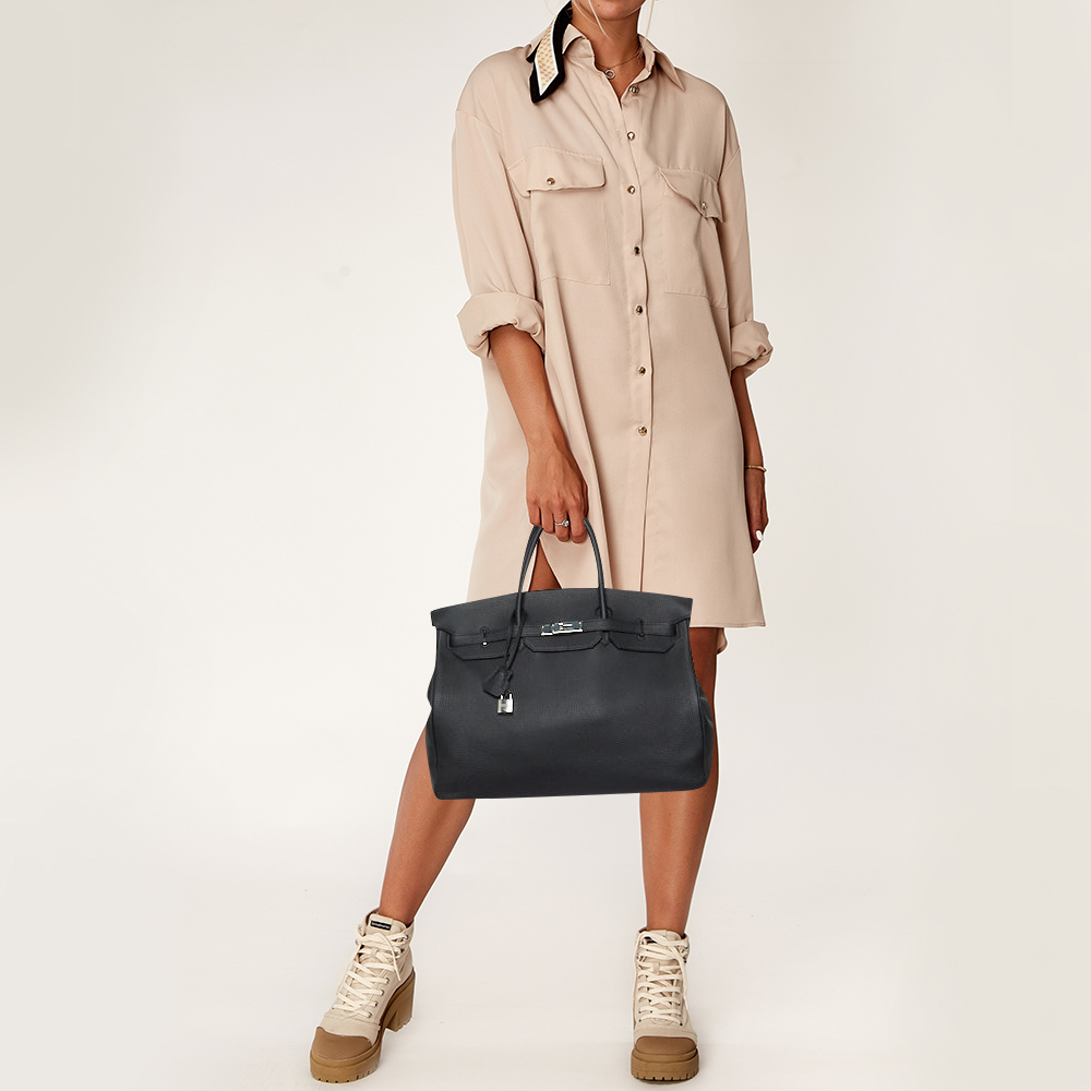 Hermes Black Taurillon Togo Leather Palladium Finish 40 Birkin Bag 