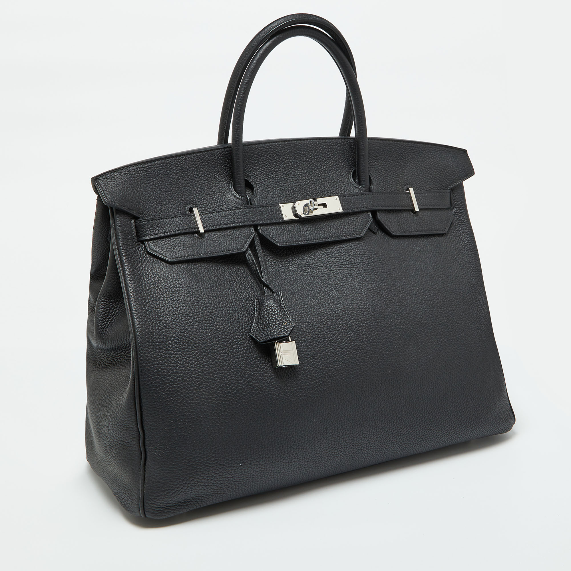 Hermes Black Taurillon Togo Leather Palladium Finish 40 Birkin Bag 
