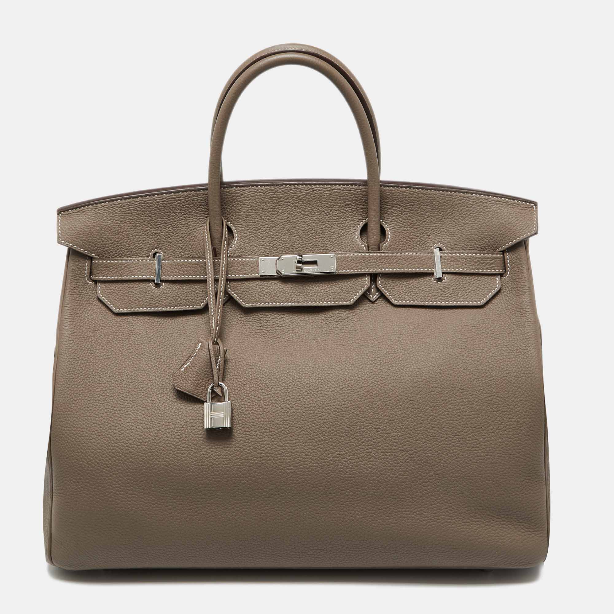 

Hermes Etoupe Grey Togo Leather Palladium Finish Birkin 40 Bag, Brown