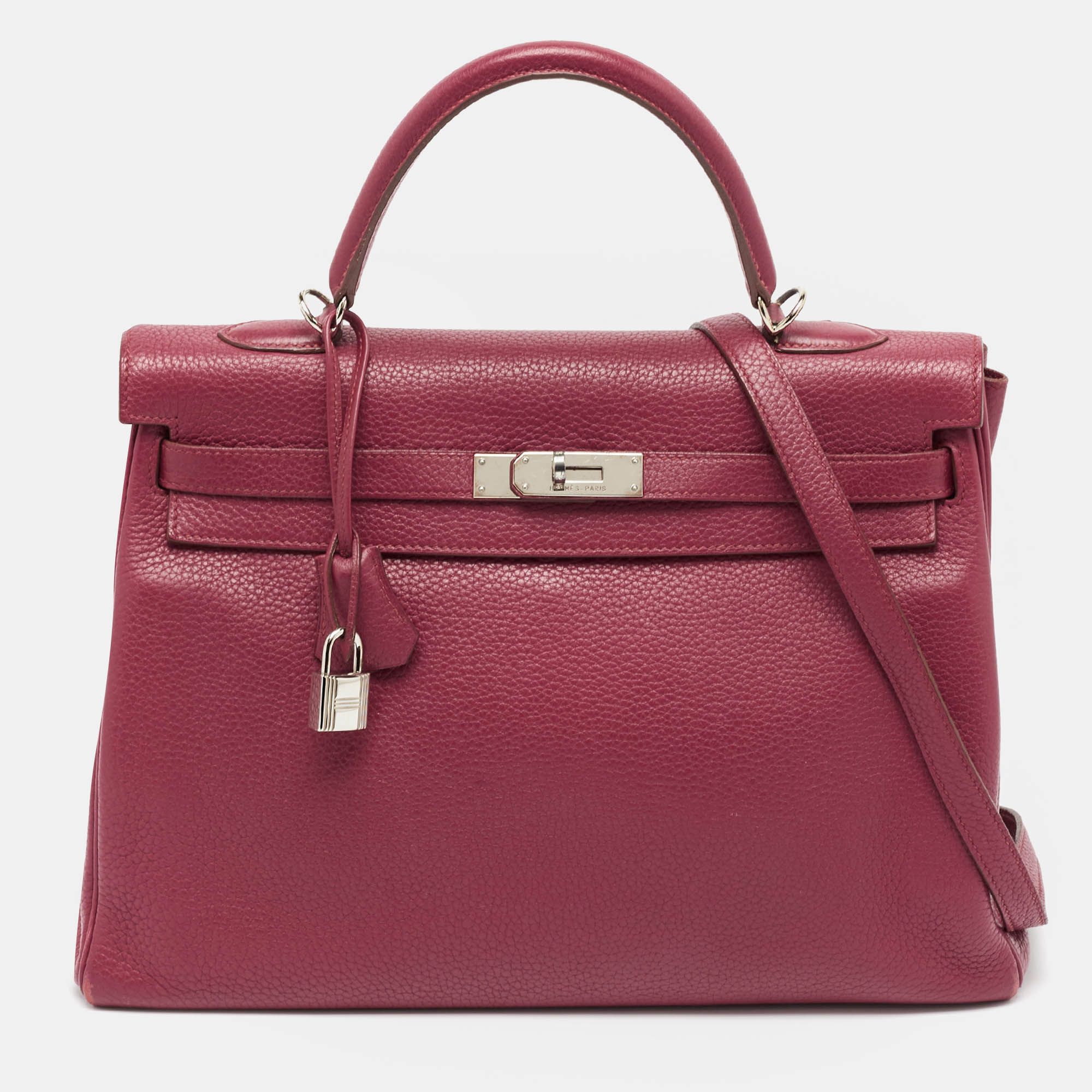 

Hermes Tosca Taurillon Clemence Leather Palladium Finish Kelly Retourne 35 Bag, Pink