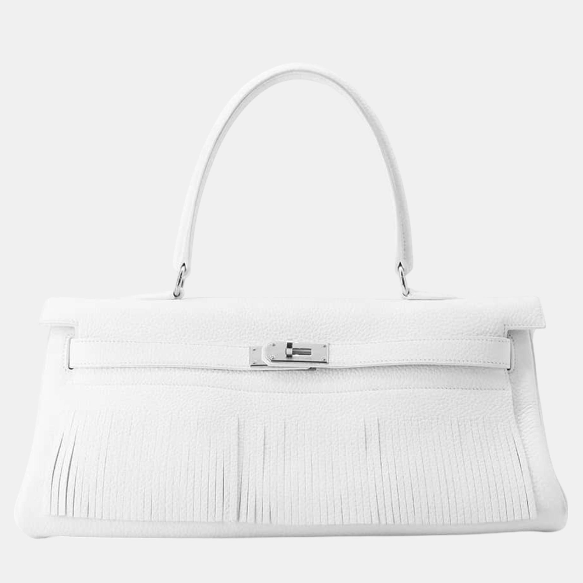 

Hermes White Taurillon Clemence Kelly Shoulder Bag