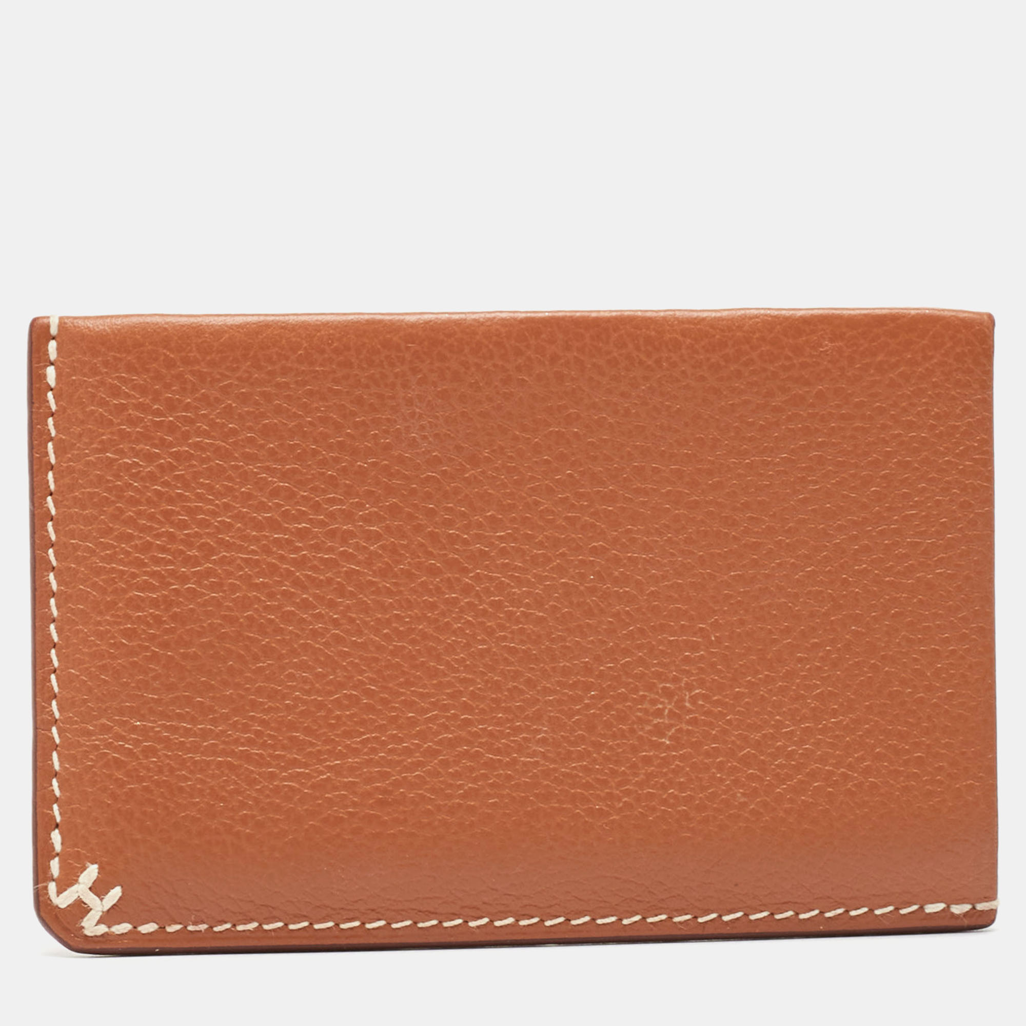 

Hermes Gold Evercolor Leather H Sellier Card Holder, Brown