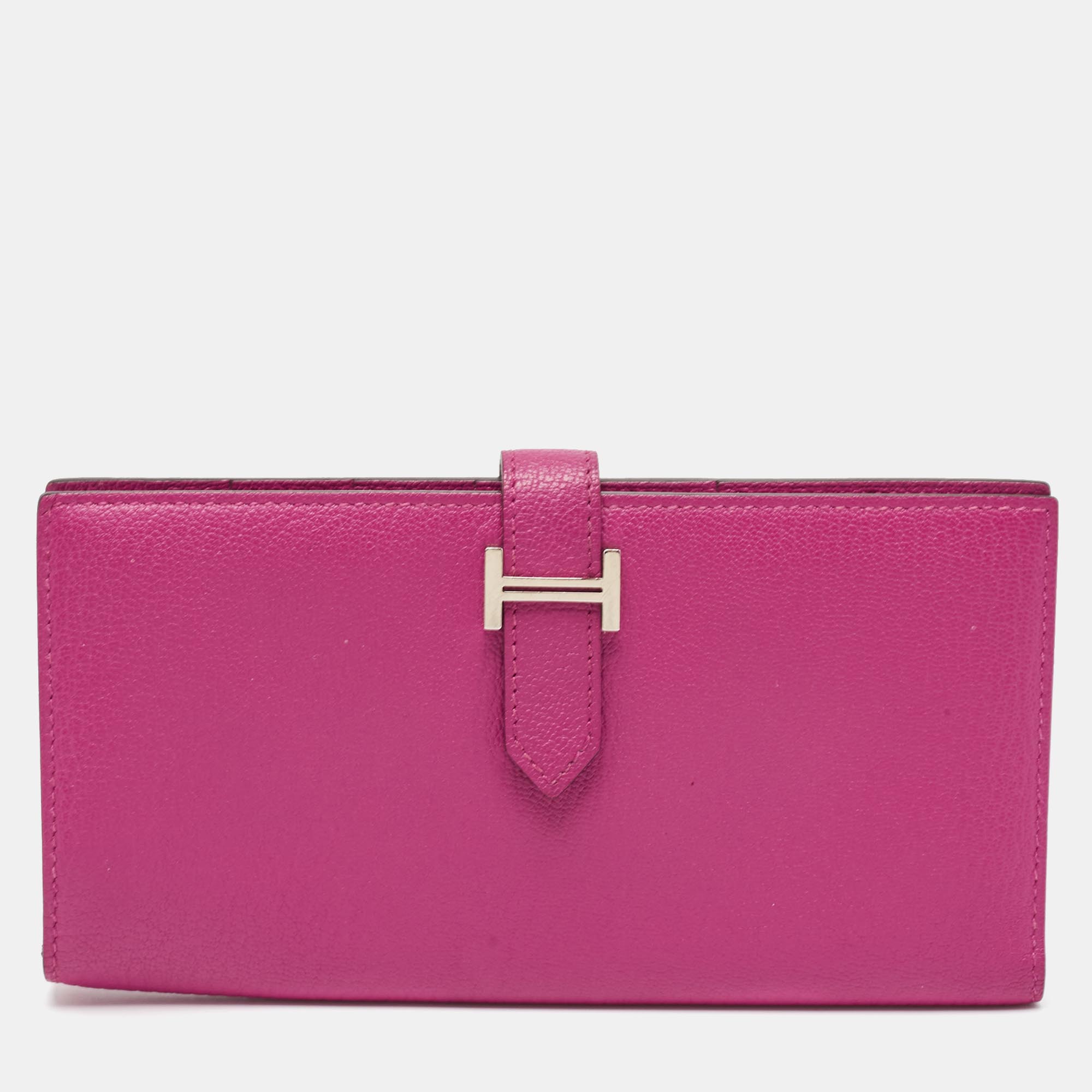 

Hermes Rose Pourpre Chevre Mysore Leather Bearn Gusset Wallet, Pink