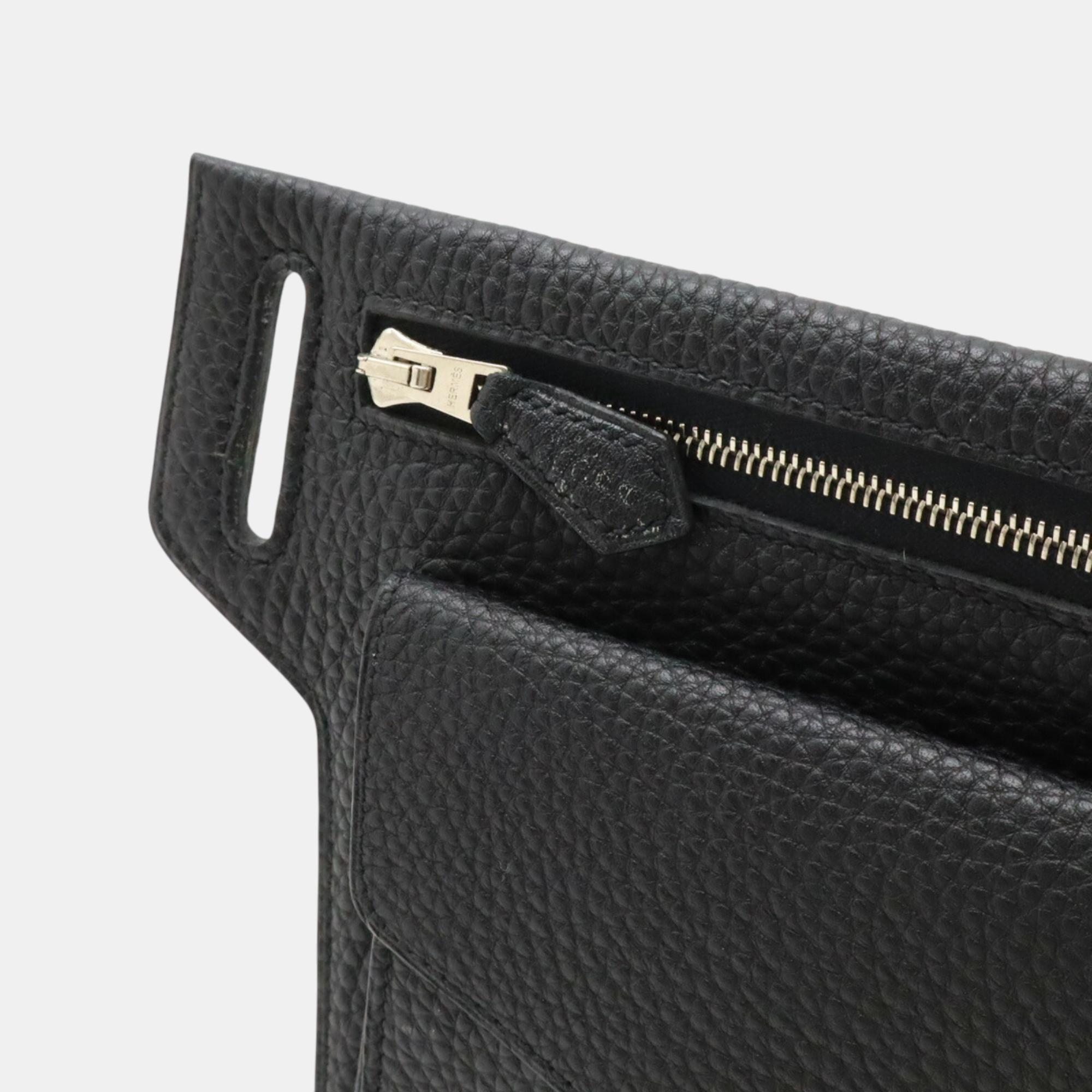 Hermes Waist Bag Multi Pouch Black Leather 