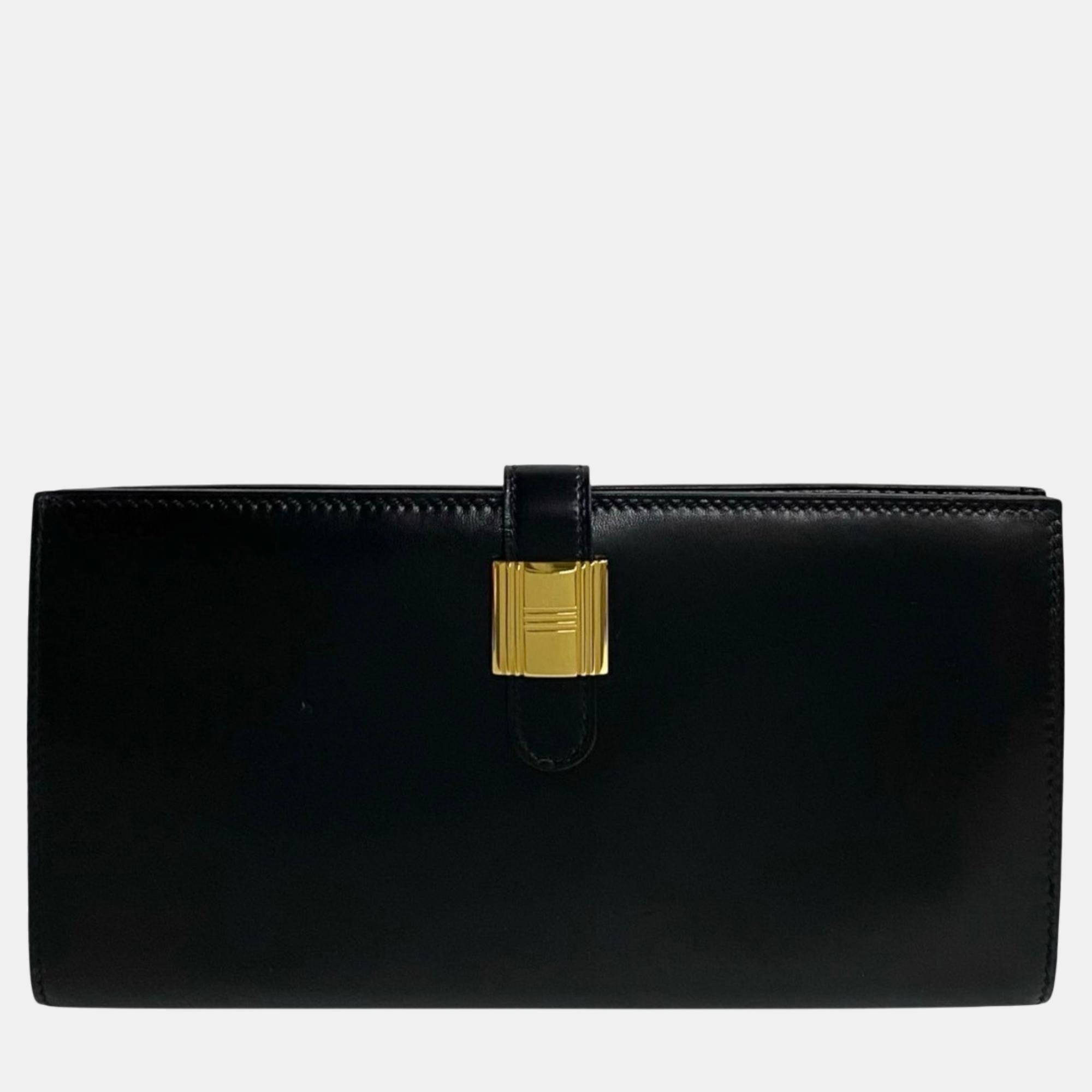 

Hermes Vintage Box Calf Leather Wallet Black