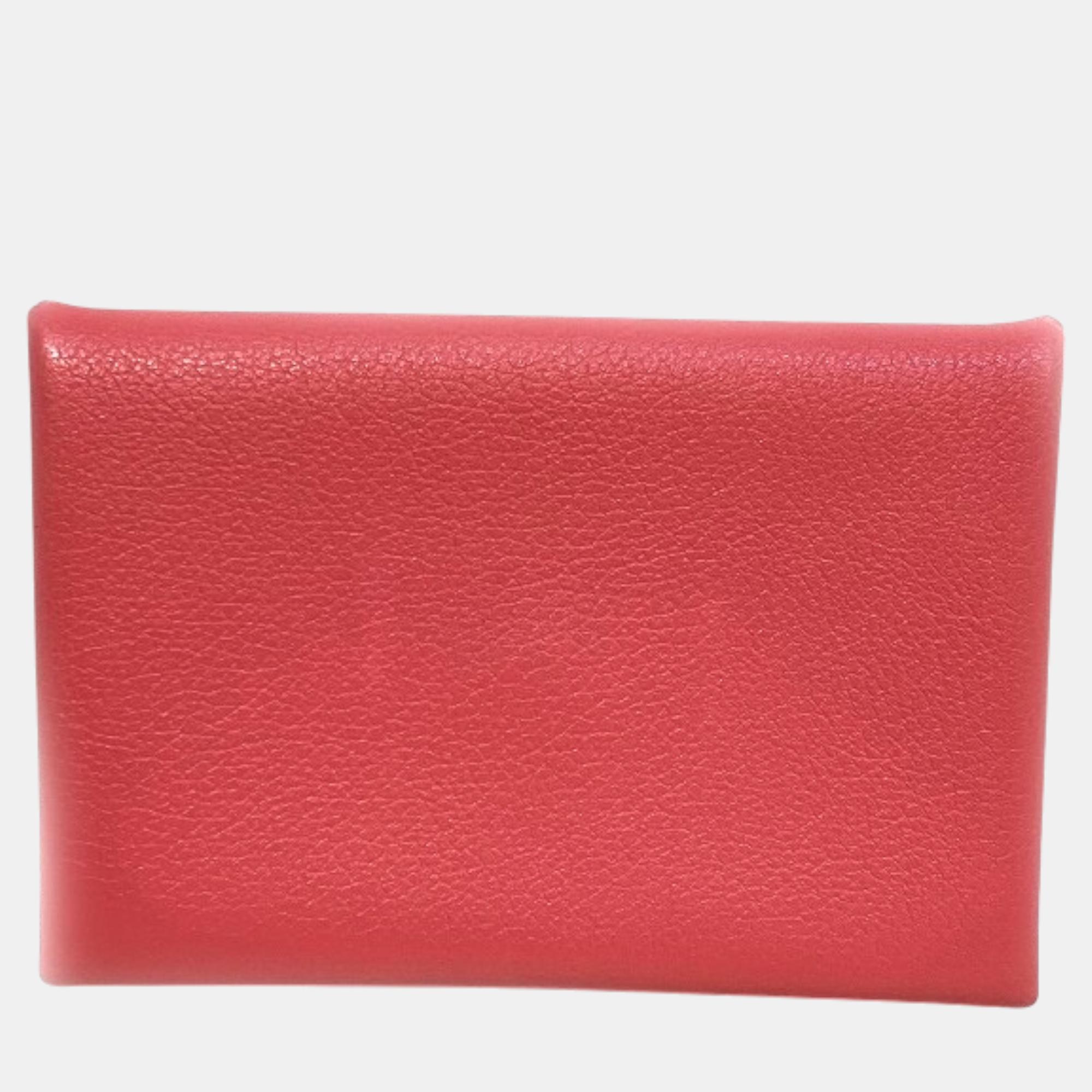 

Hermes Calvi Leather Card Holder, Red