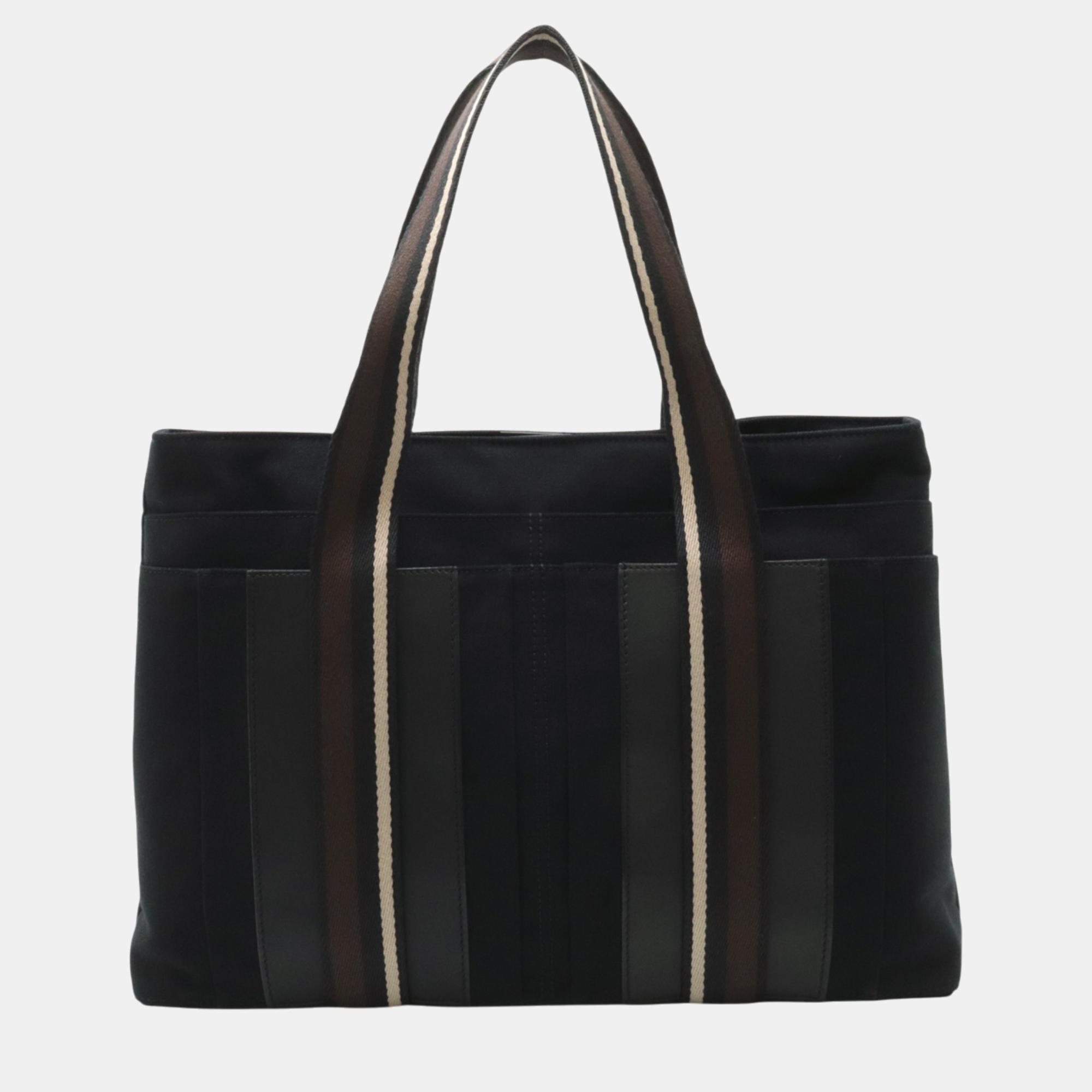 

Hermes Canvas Leather Tote Bag, Black