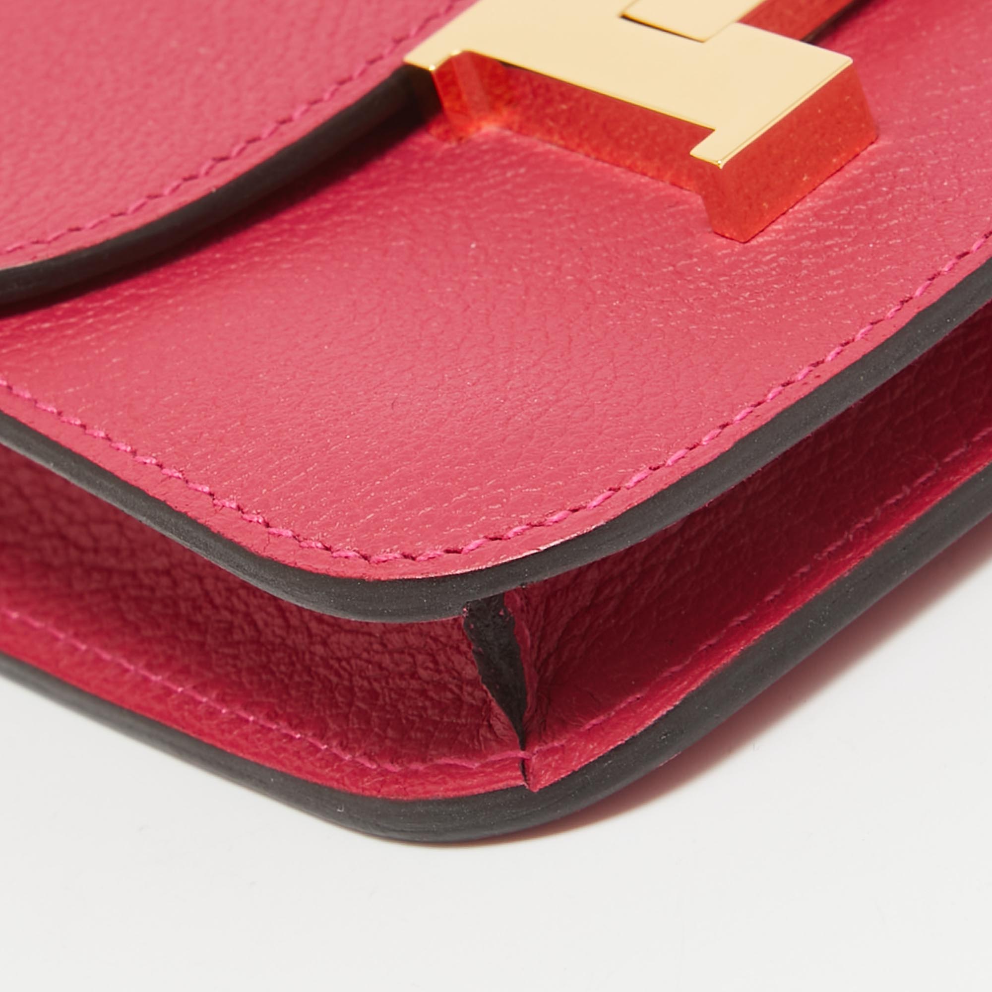 Hermes Framboise/Rouge Sellier Evercolor Leather Constance Slim Wallet 