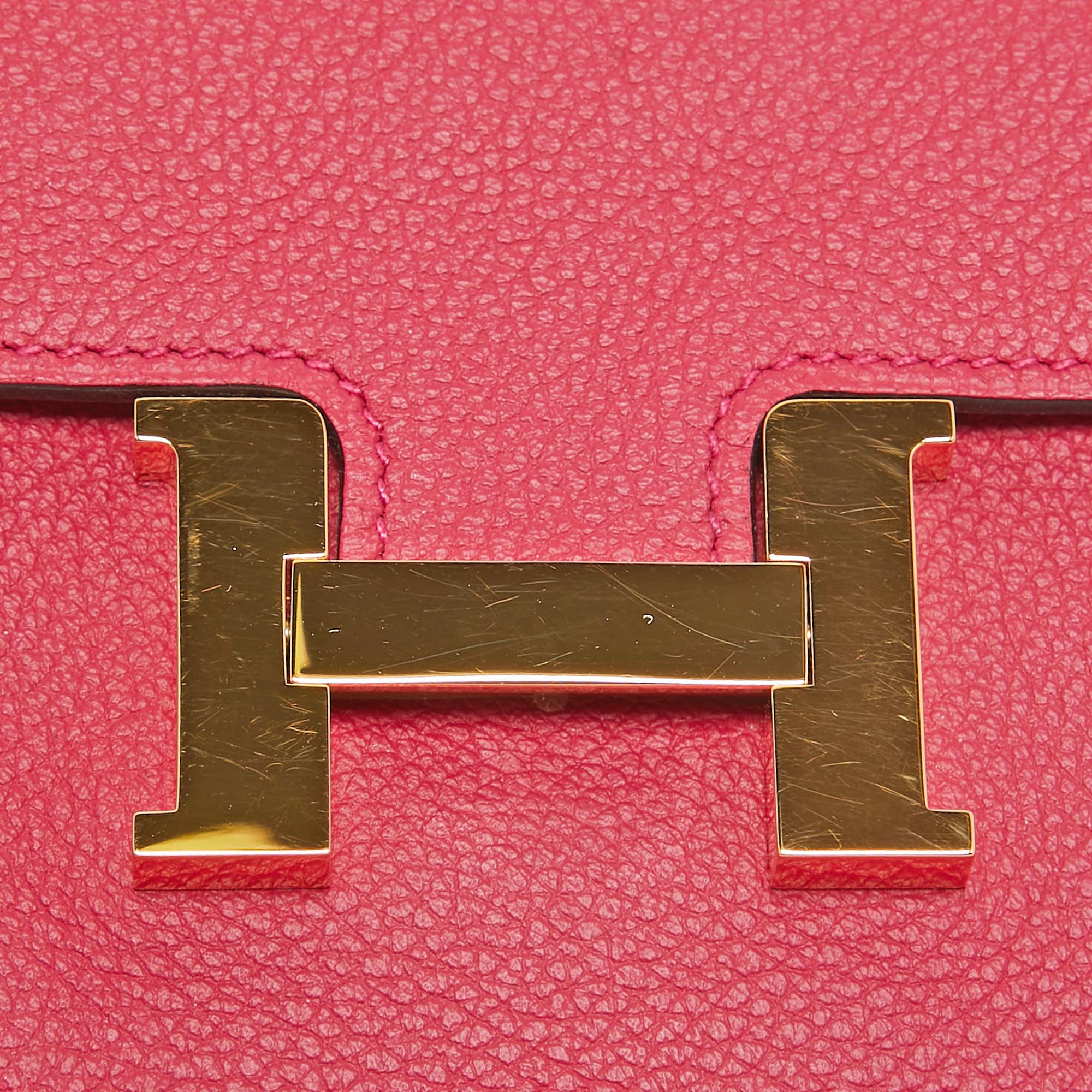 Hermes Framboise/Rouge Sellier Evercolor Leather Constance Slim Wallet 