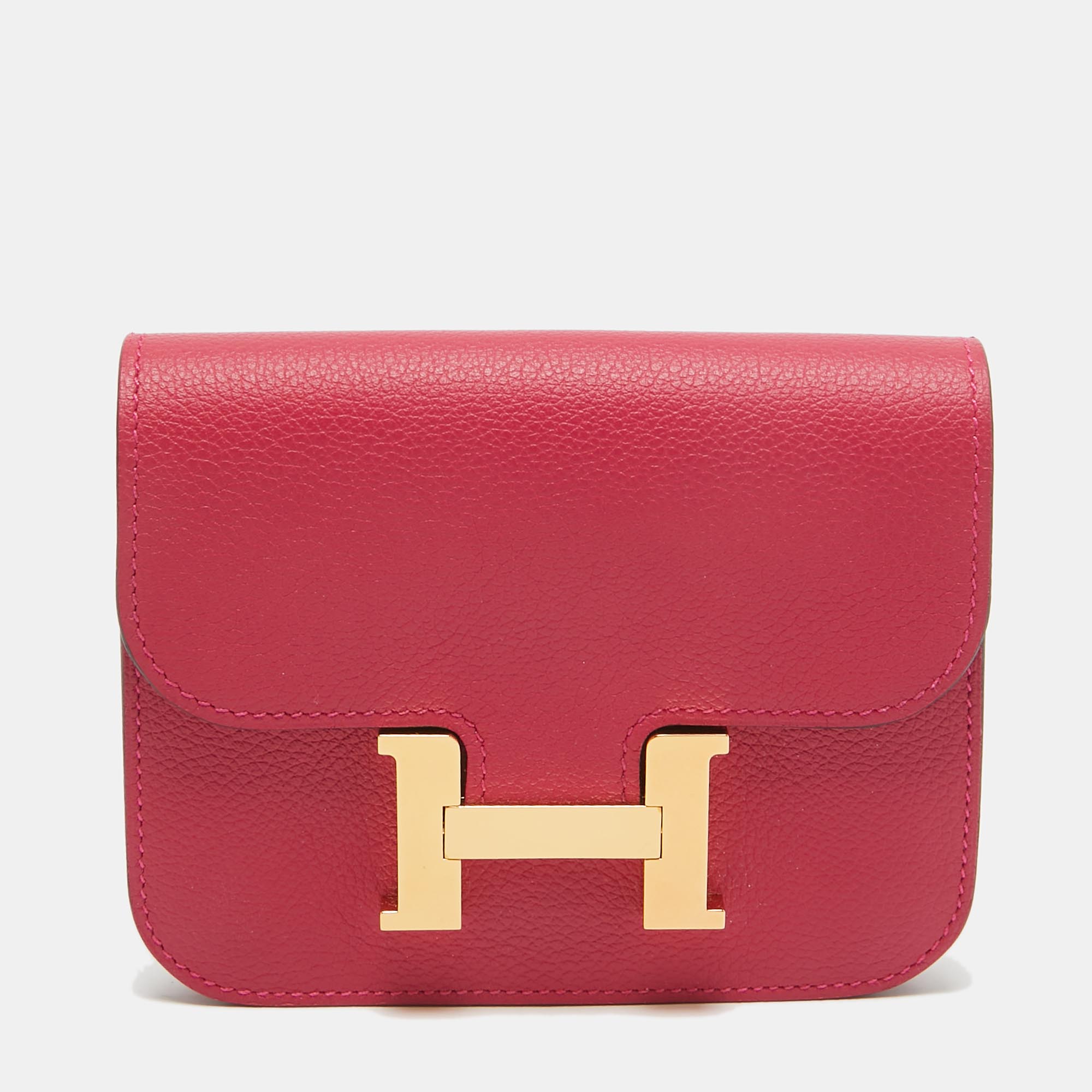 

Hermes Framboise/Rouge Sellier Evercolor Leather Constance Slim Wallet, Pink