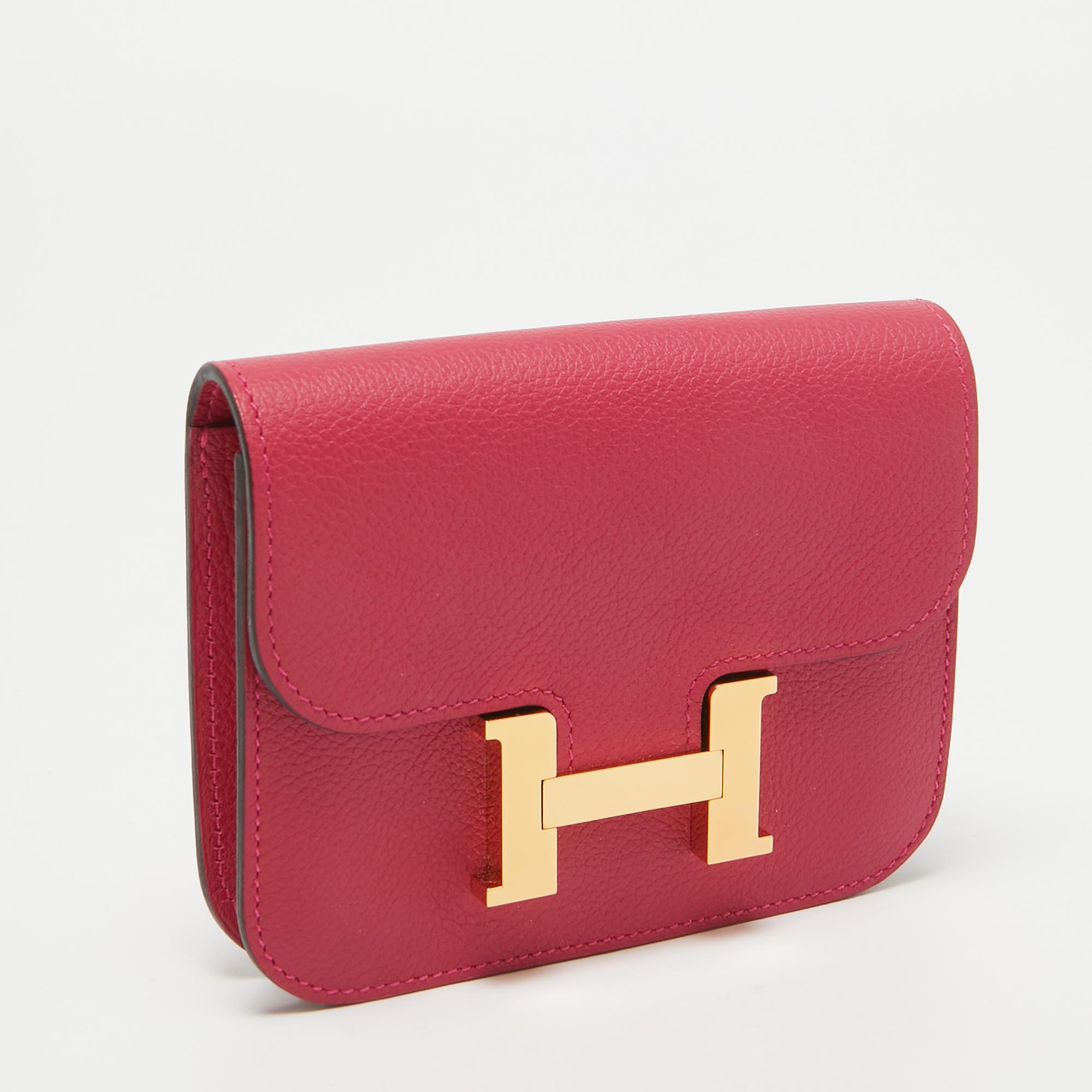Hermes Framboise/Rouge Sellier Evercolor Leather Constance Slim Wallet 