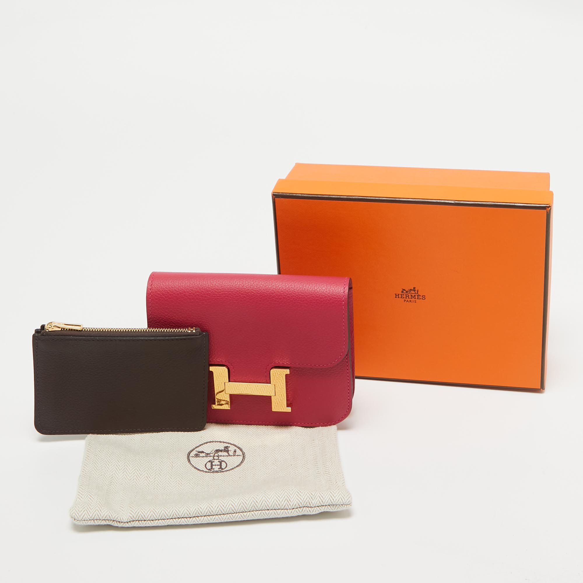 Hermes Framboise/Rouge Sellier Evercolor Leather Constance Slim Wallet 