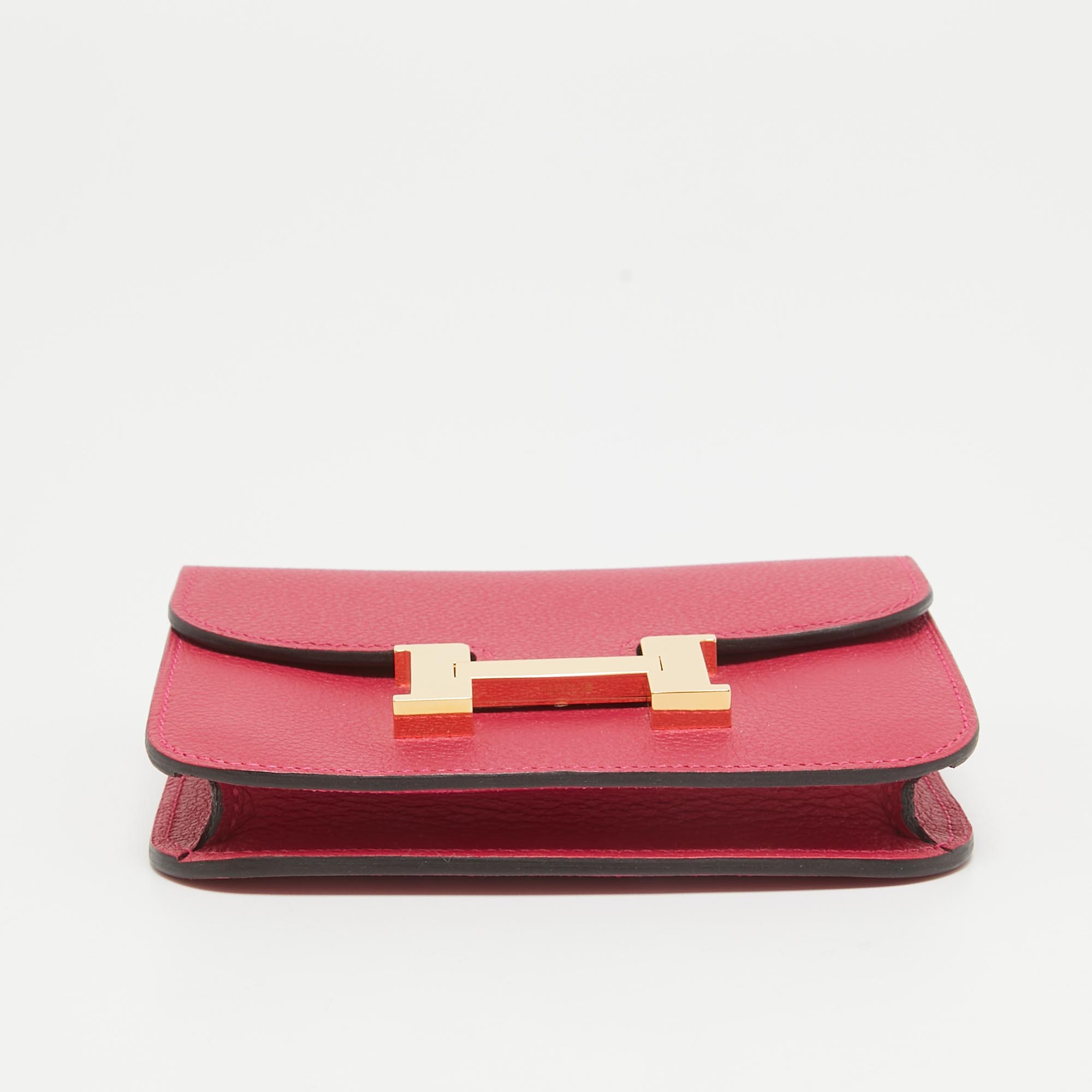 Hermes Framboise/Rouge Sellier Evercolor Leather Constance Slim Wallet 